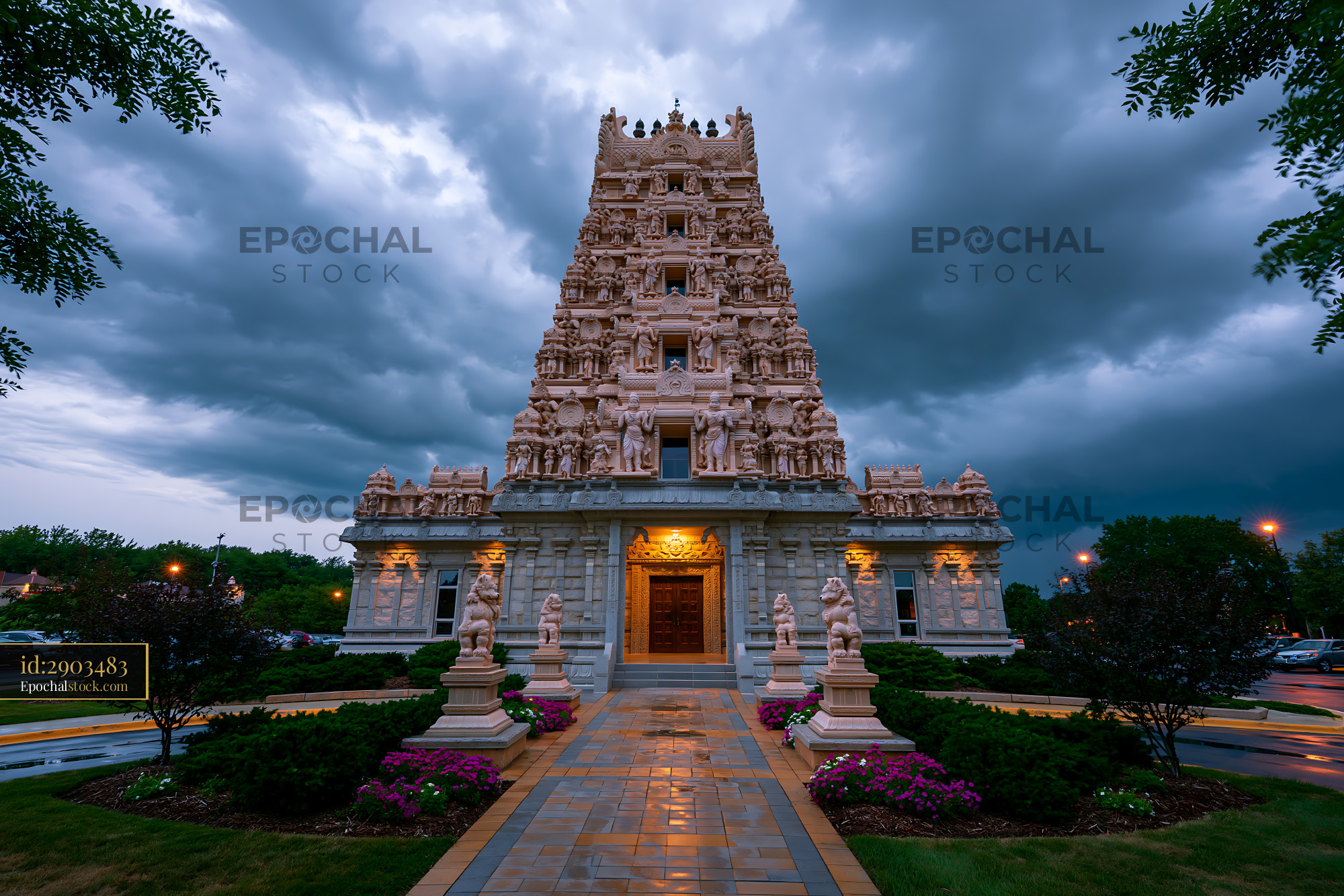 Watermarked full-resolution preview of Temple structure under a cloudy sky during dusk