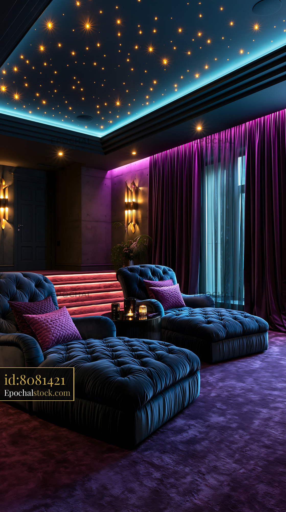 Watermarked full-resolution preview of Elegant dark lounge with illuminated star ceiling
