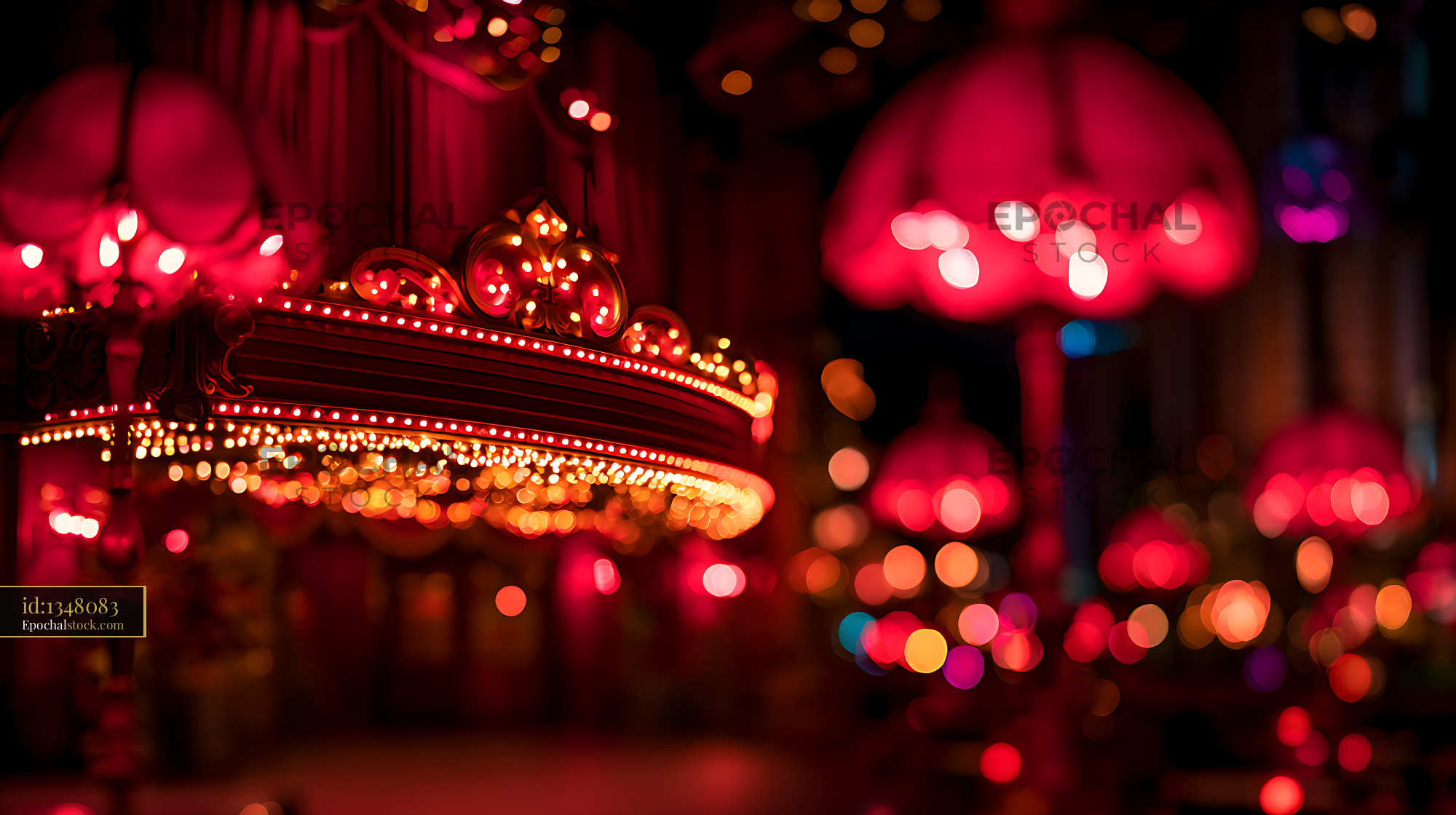 Watermarked full-resolution preview of Colorful carousel lights with bokeh at night