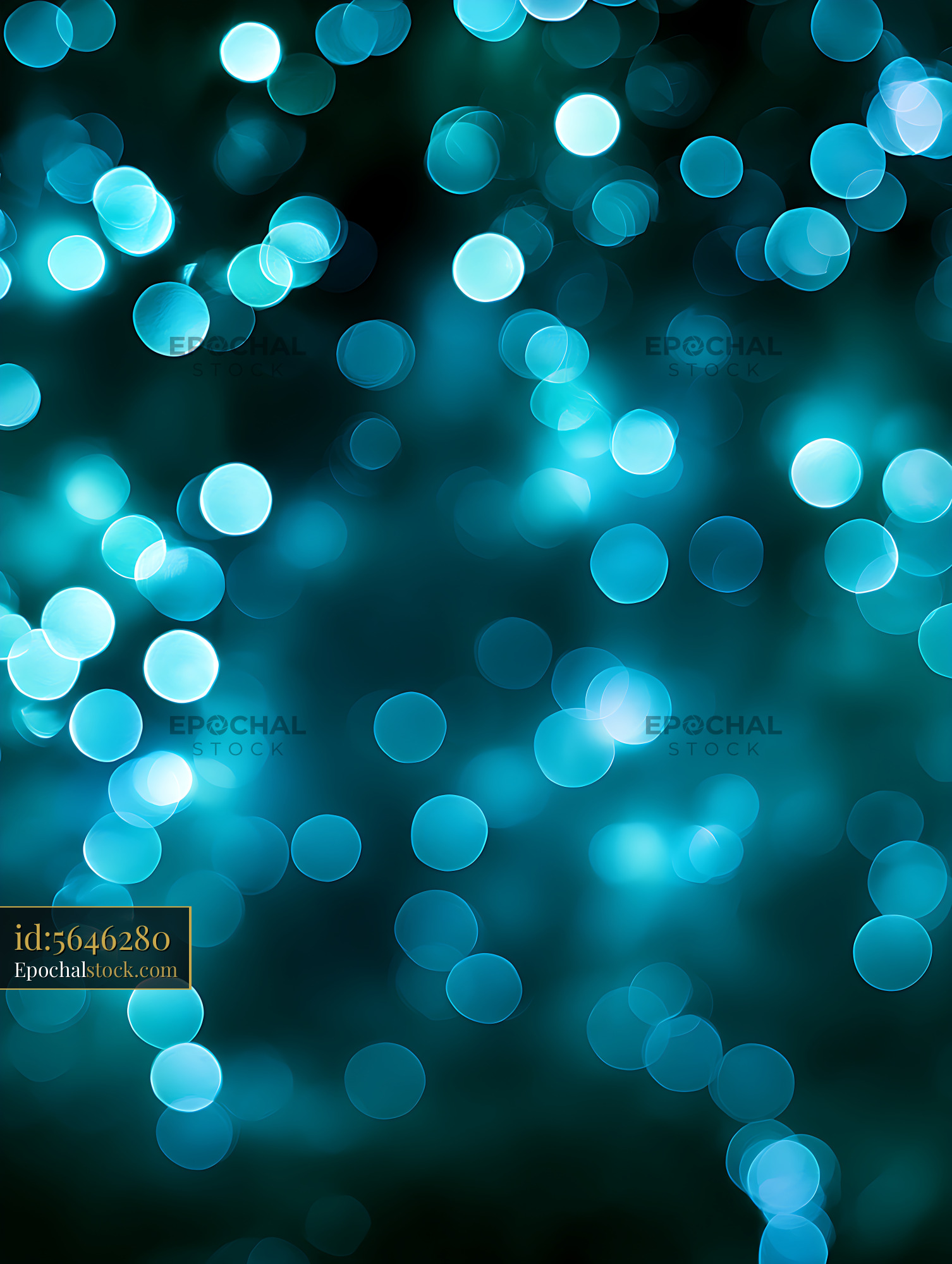 Watermarked full-resolution preview of Glowing cyan bokeh circles on a dark teal background
