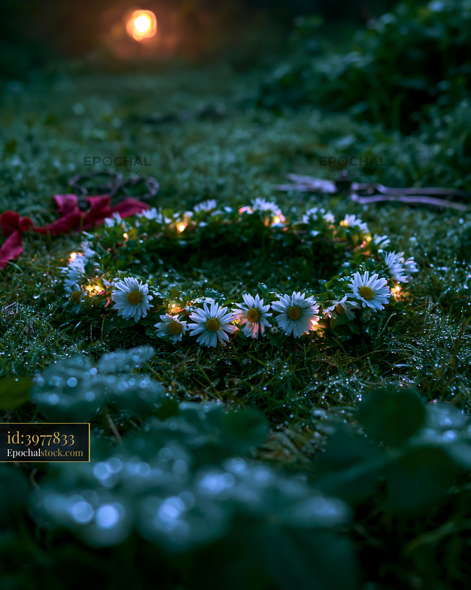 Watermarked full-resolution preview of Flower crown in a grassy area lit by soft lights