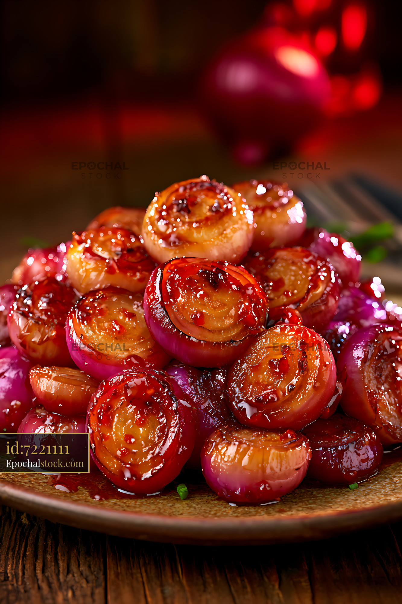 Watermarked full-resolution preview of Glossy sliced tomatoes on rustic serving plate