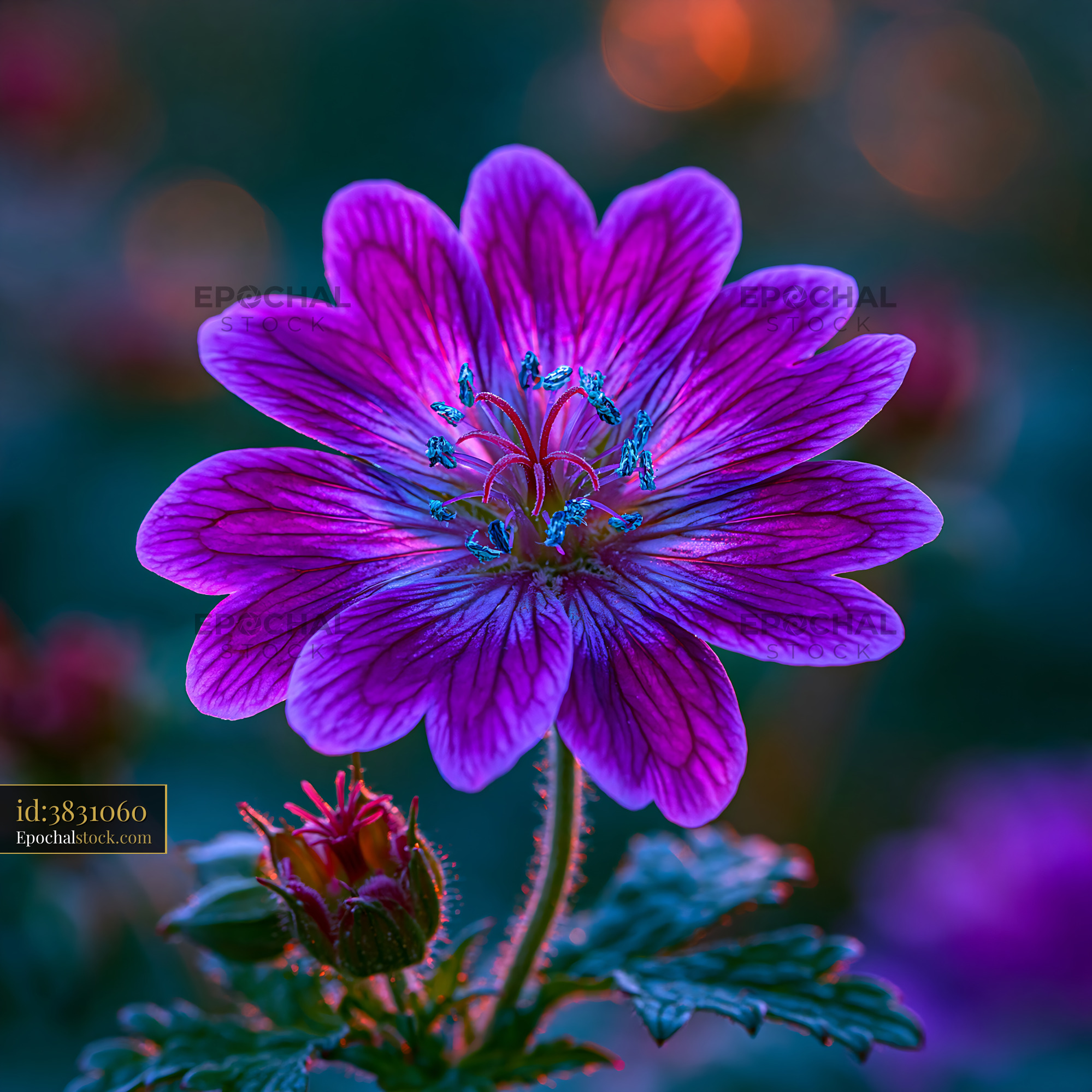 Watermarked full-resolution preview of Beautiful purple flower with intricate petals in garden