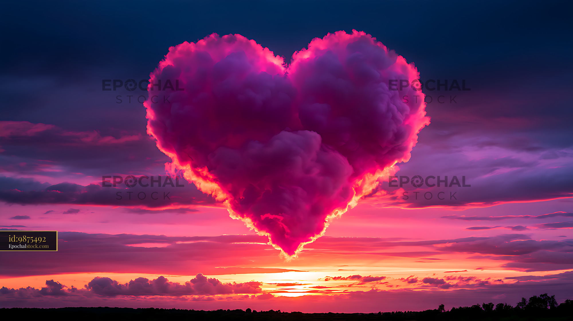 Watermarked full-resolution preview of Heart-shaped cloud over a colorful sunset
