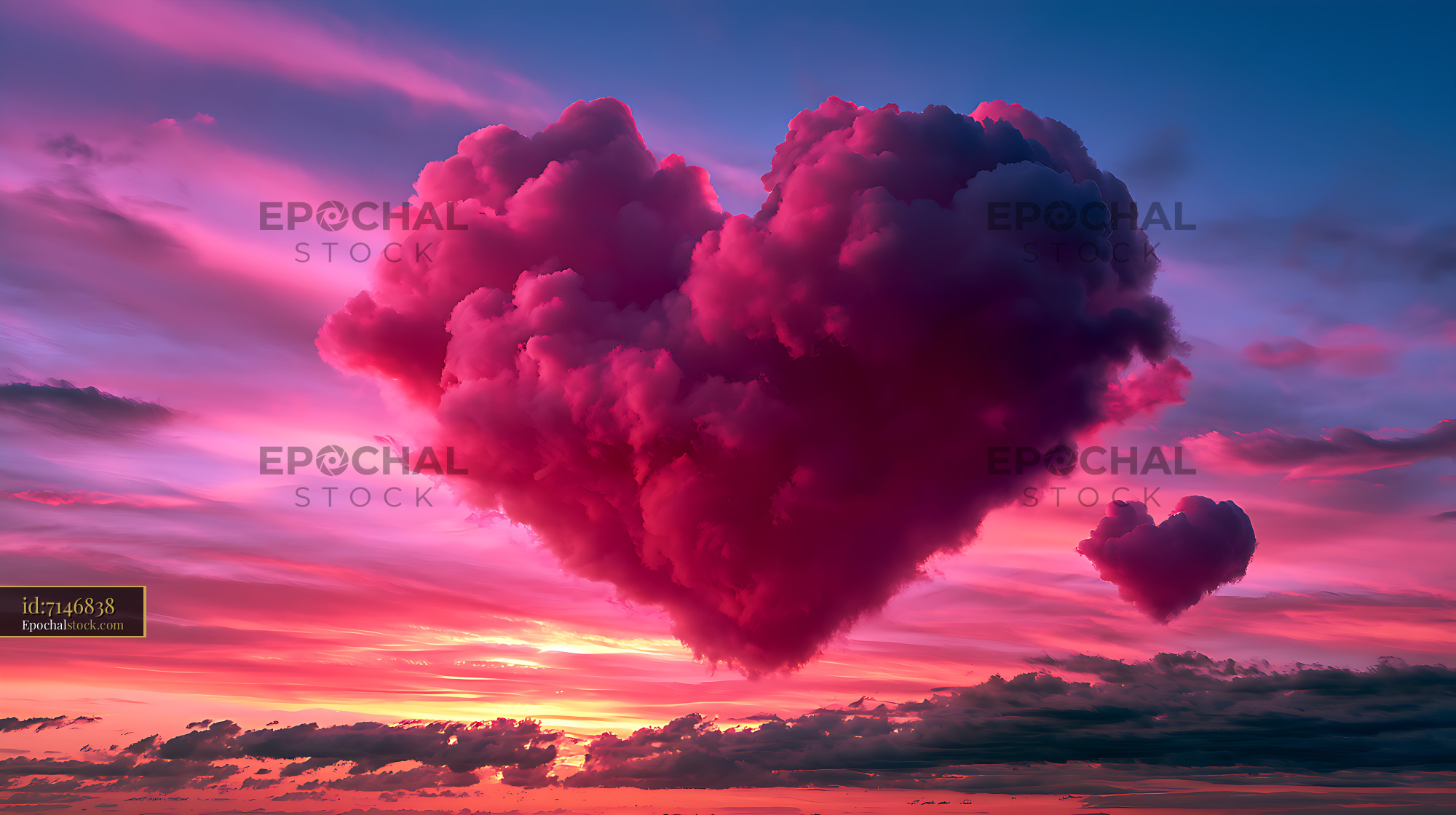 Watermarked full-resolution preview of Heart-shaped cloud in a colorful sunset sky