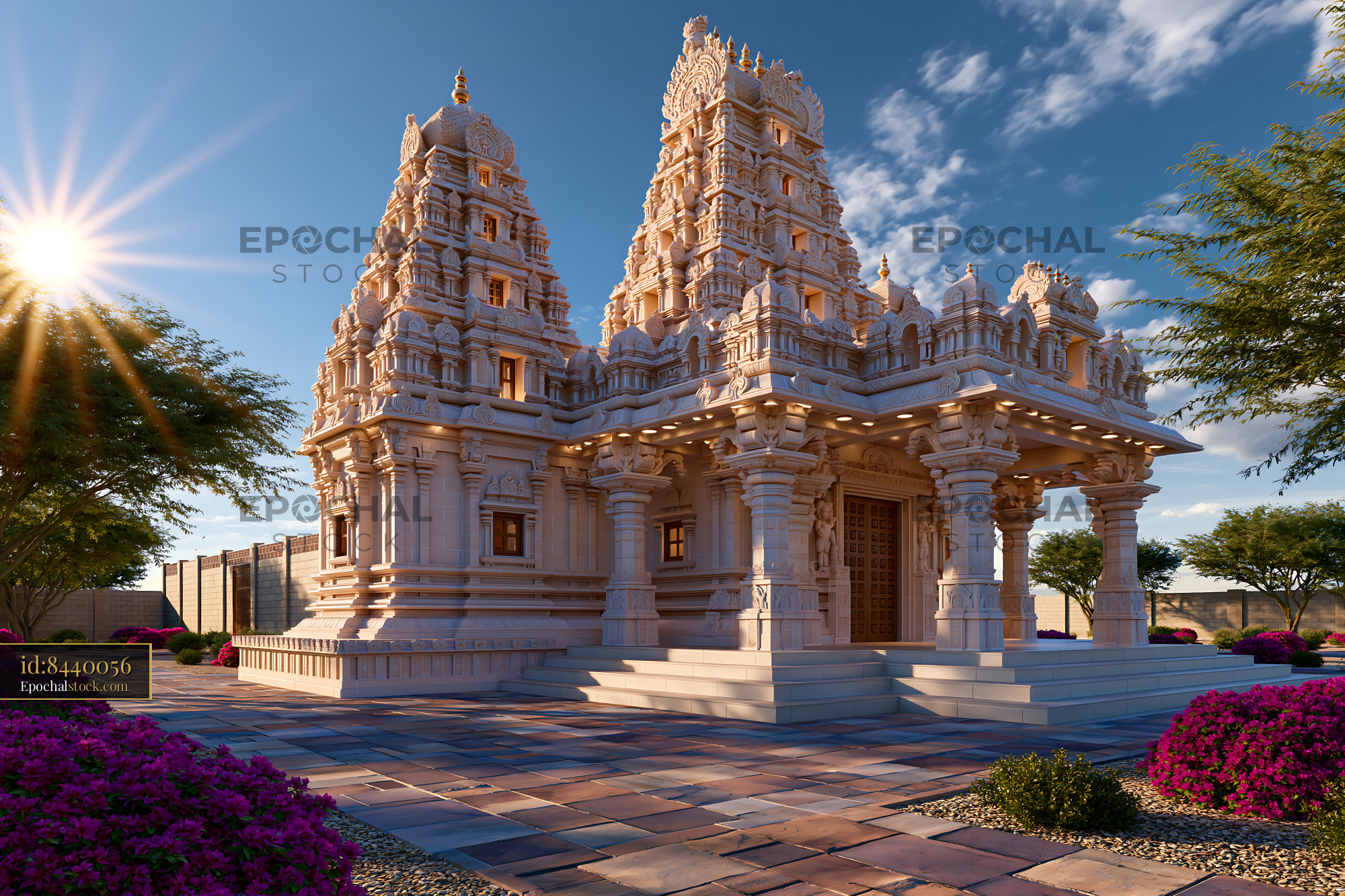 Watermarked full-resolution preview of Beautiful temple structure with intricate carvings under a clear sky