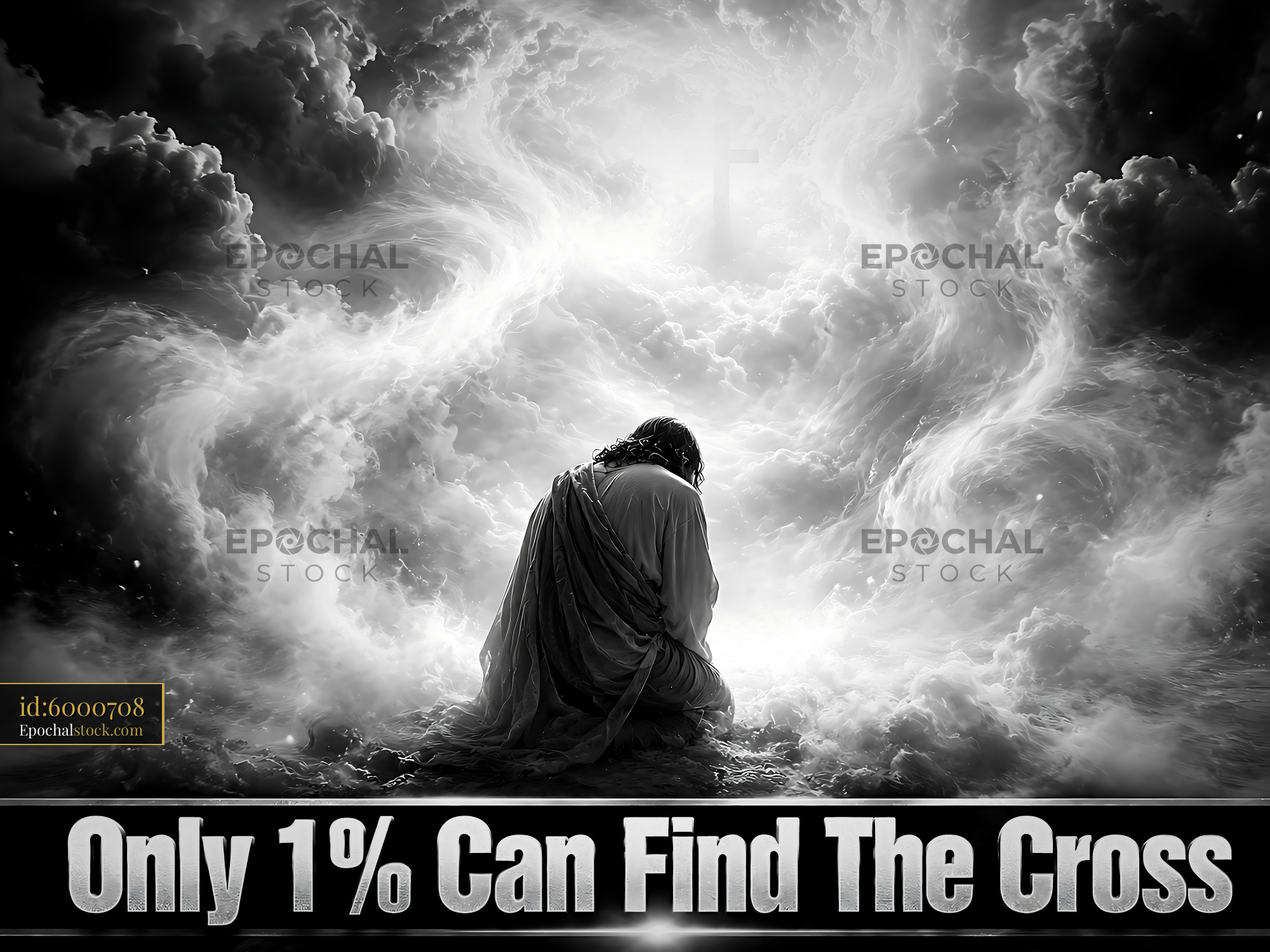 Watermarked full-resolution preview of Person kneeling in clouds with light shining in background