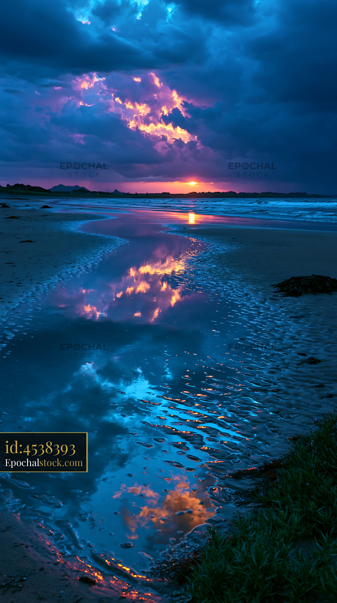 Watermarked full-resolution preview of Colorful Sunset Reflected in a Coastal Tidal Pool