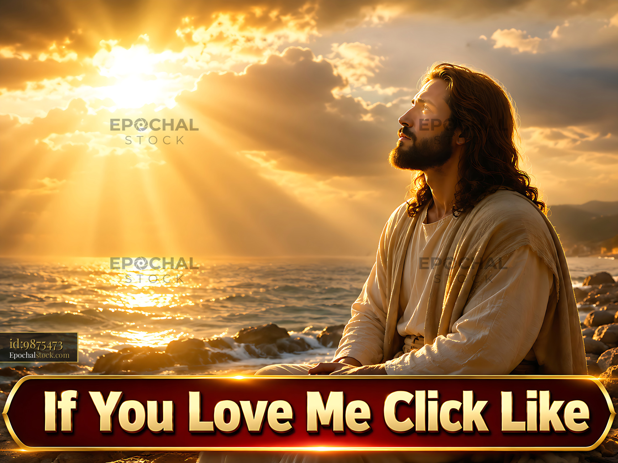 Watermarked full-resolution preview of Sunset scene of a man reflecting by the water