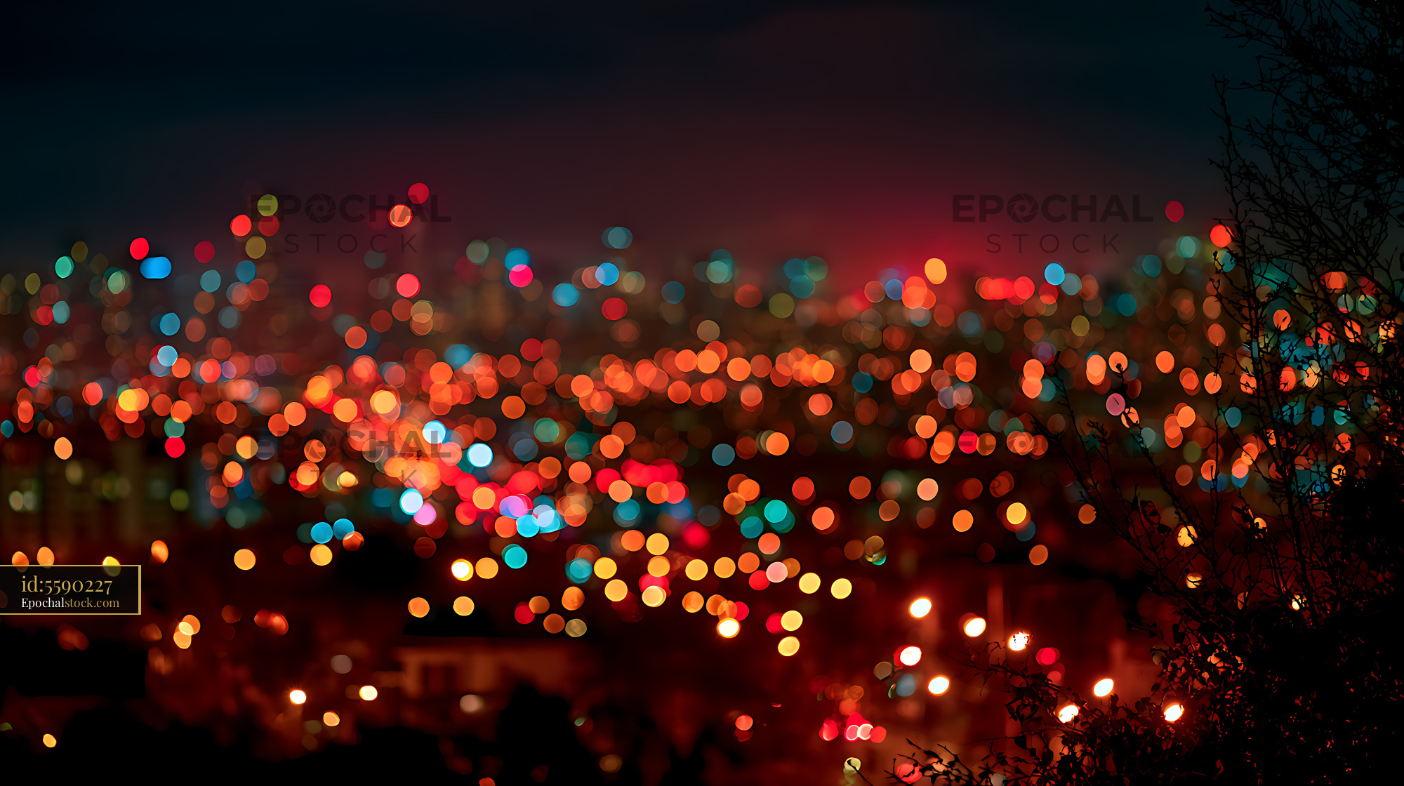 Watermarked full-resolution preview of Vibrant blurred city lights at night