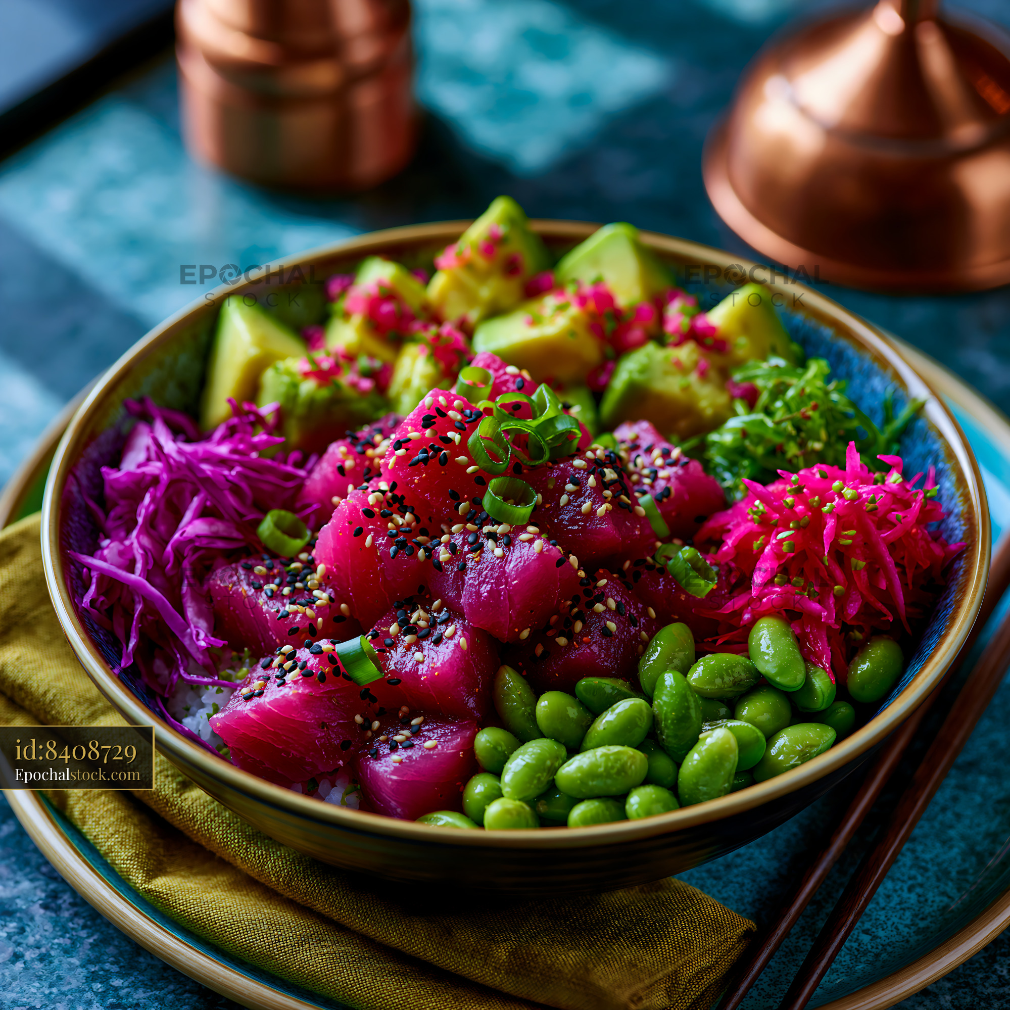 Watermarked full-resolution preview of Vibrant dragon fruit and vegetable bowl