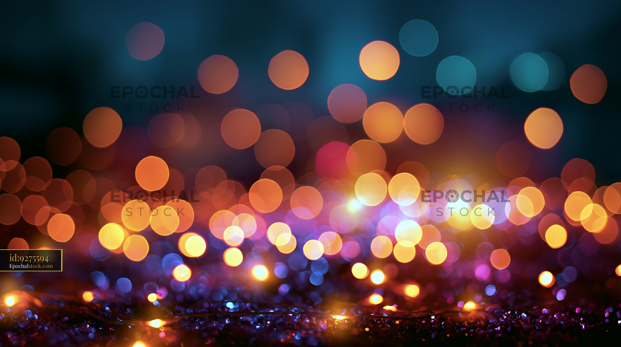 Bokeh Lights Create Colorful Patterns in the Dark Background - stock photo