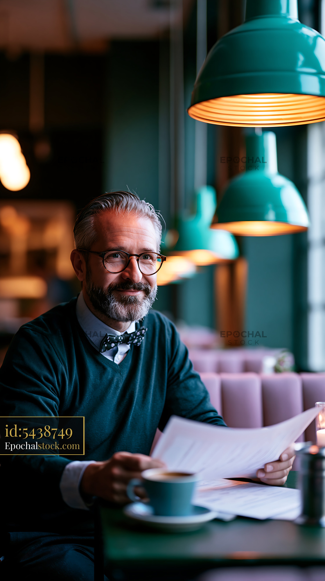 Freelancer at Hot Desking Station in Cozy Cafe - stock photo