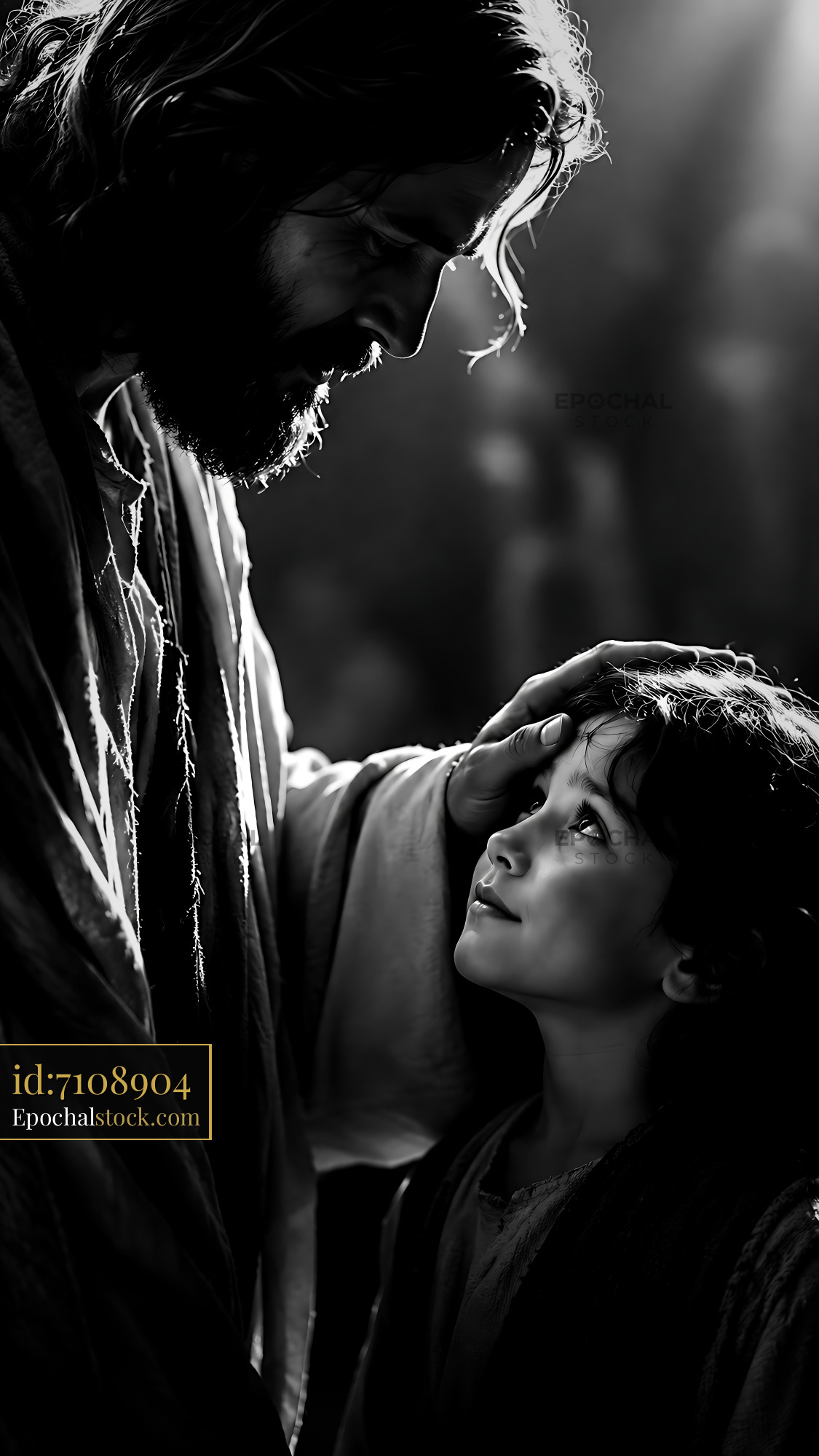 Watermarked full-resolution preview of Man and child sharing a moment in a dimly lit space