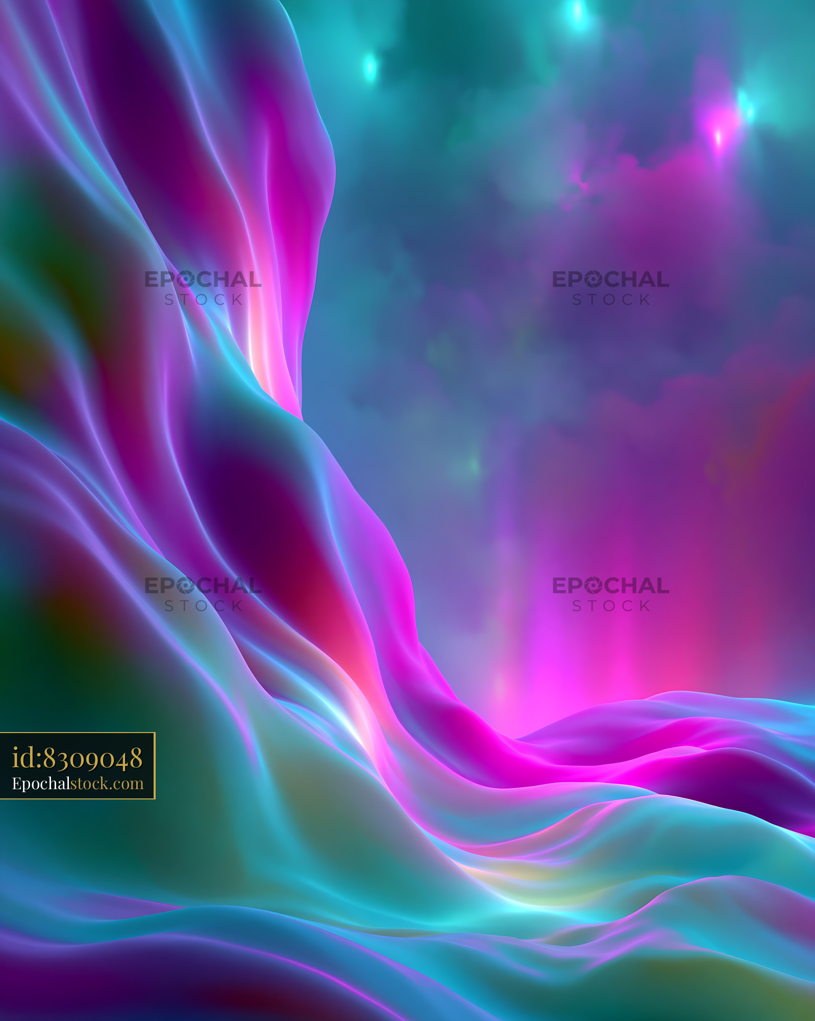Watermarked full-resolution preview of Colorful abstract wave patterns in a digital landscape