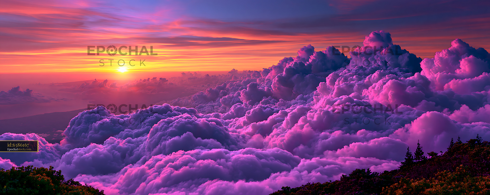 Watermarked full-resolution preview of Colorful sunset over illuminated clouds
