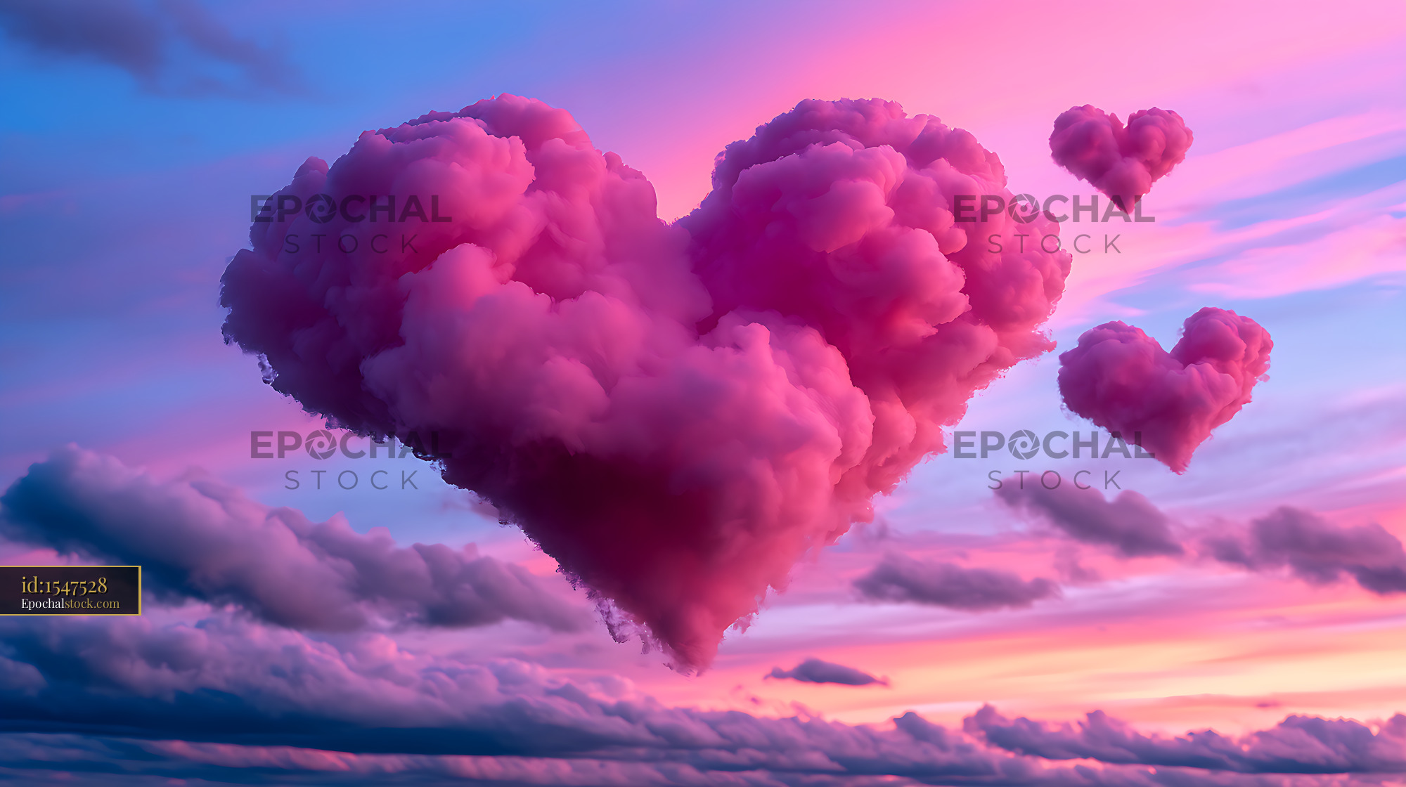 Watermarked full-resolution preview of Pink heart cloud in a vivid sunset sky
