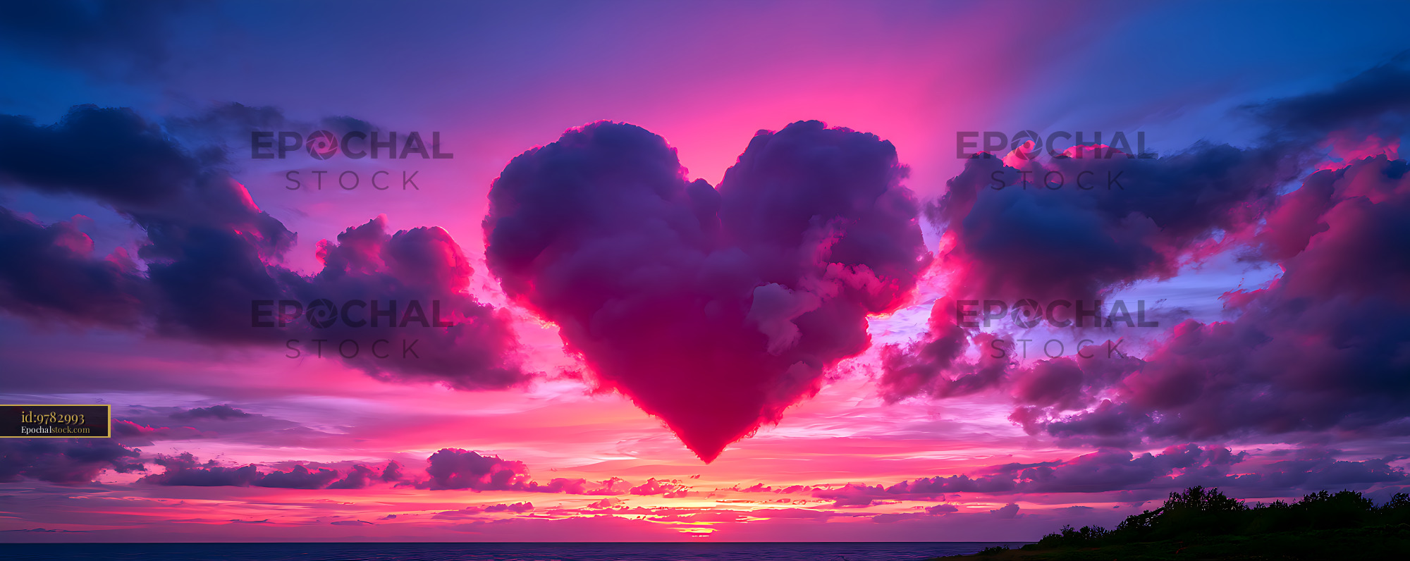 Watermarked full-resolution preview of Heart-shaped cloud above a colorful ocean sunset