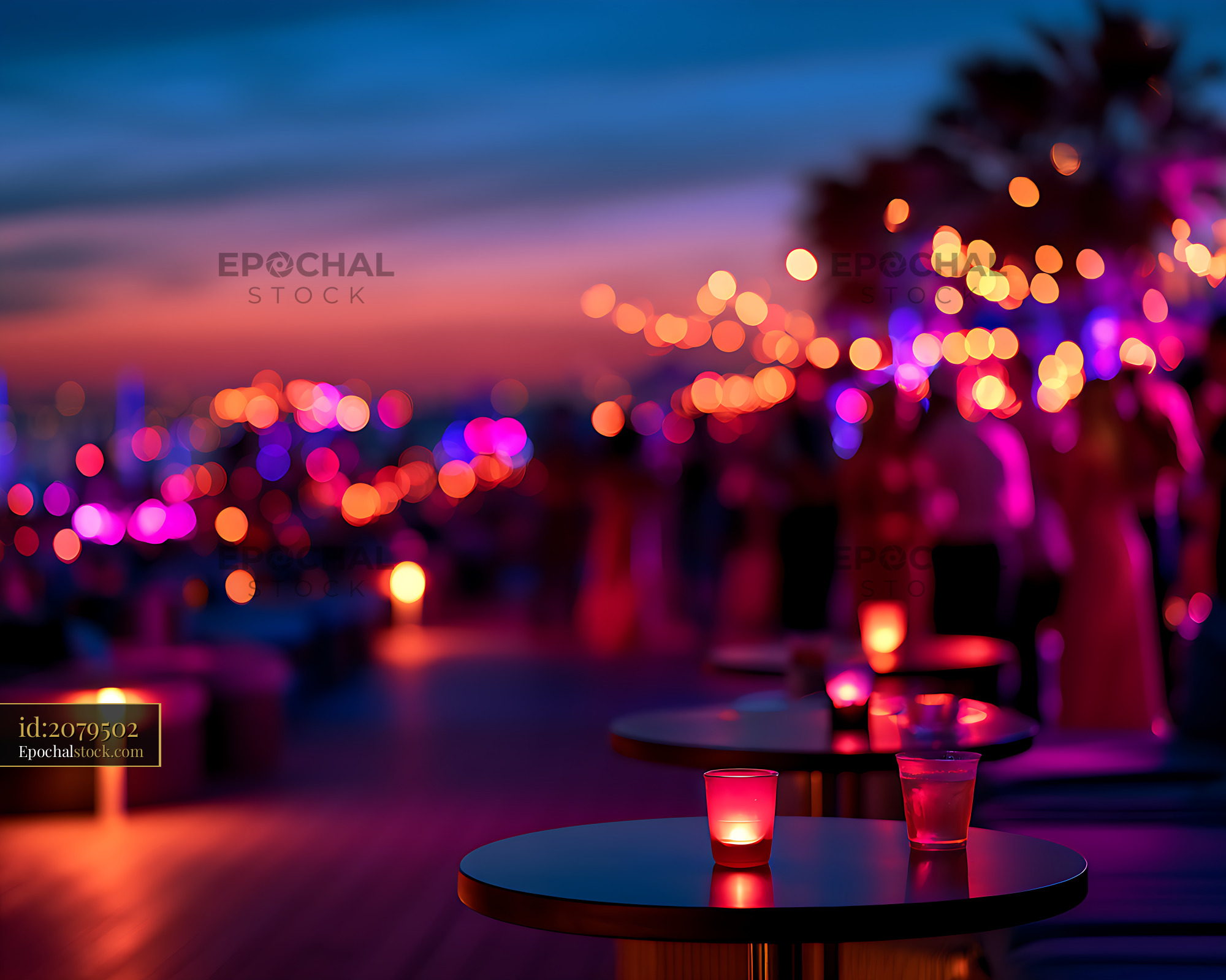 Watermarked full-resolution preview of Atmospheric lounge interior with candles and colorful lights