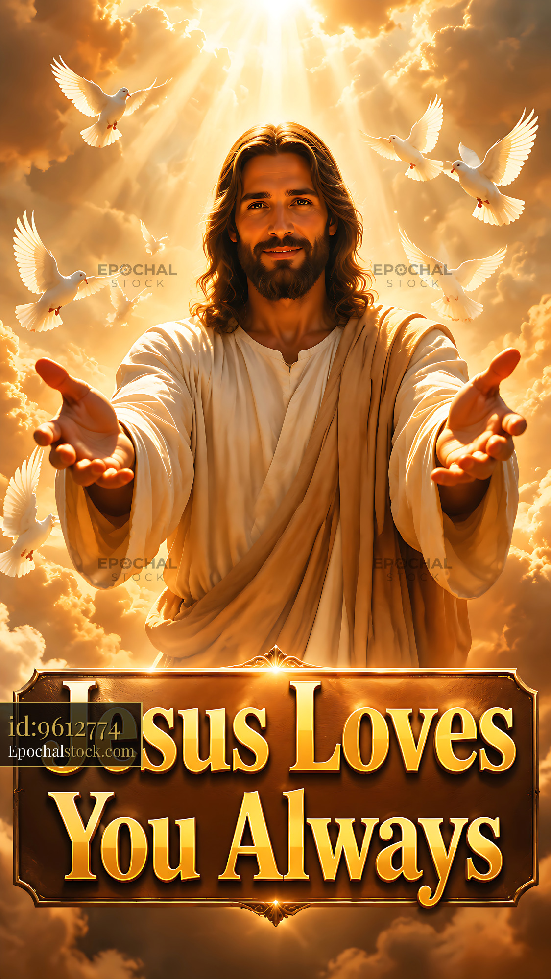 Watermarked full-resolution preview of Jesus offers love and peace to everyone