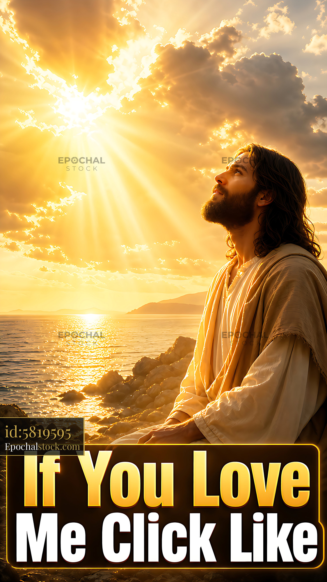 Watermarked full-resolution preview of Man gazing at sunset over the ocean while wearing a robe