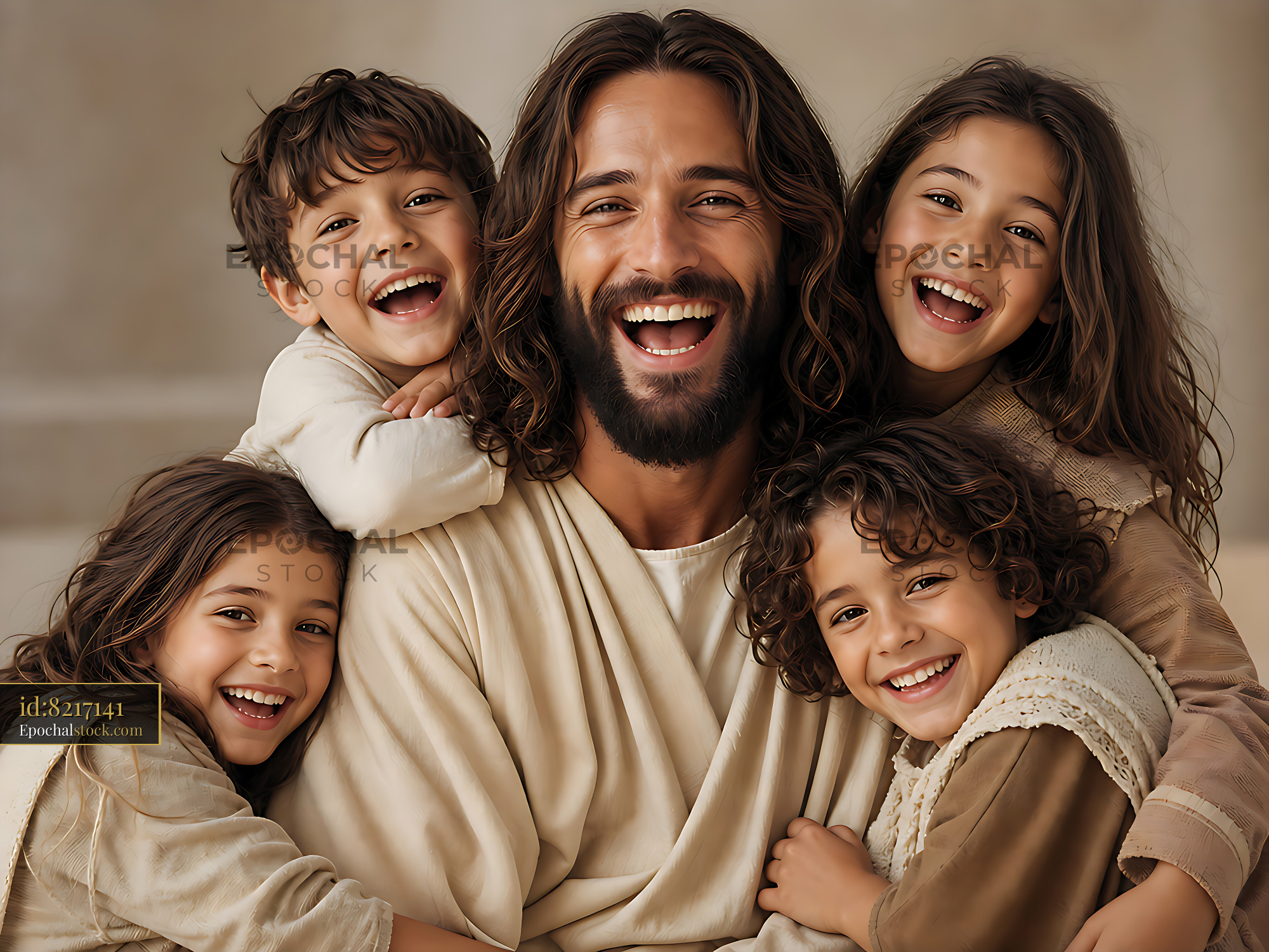 Watermarked full-resolution preview of Man surrounded by laughing children in a joyful moment