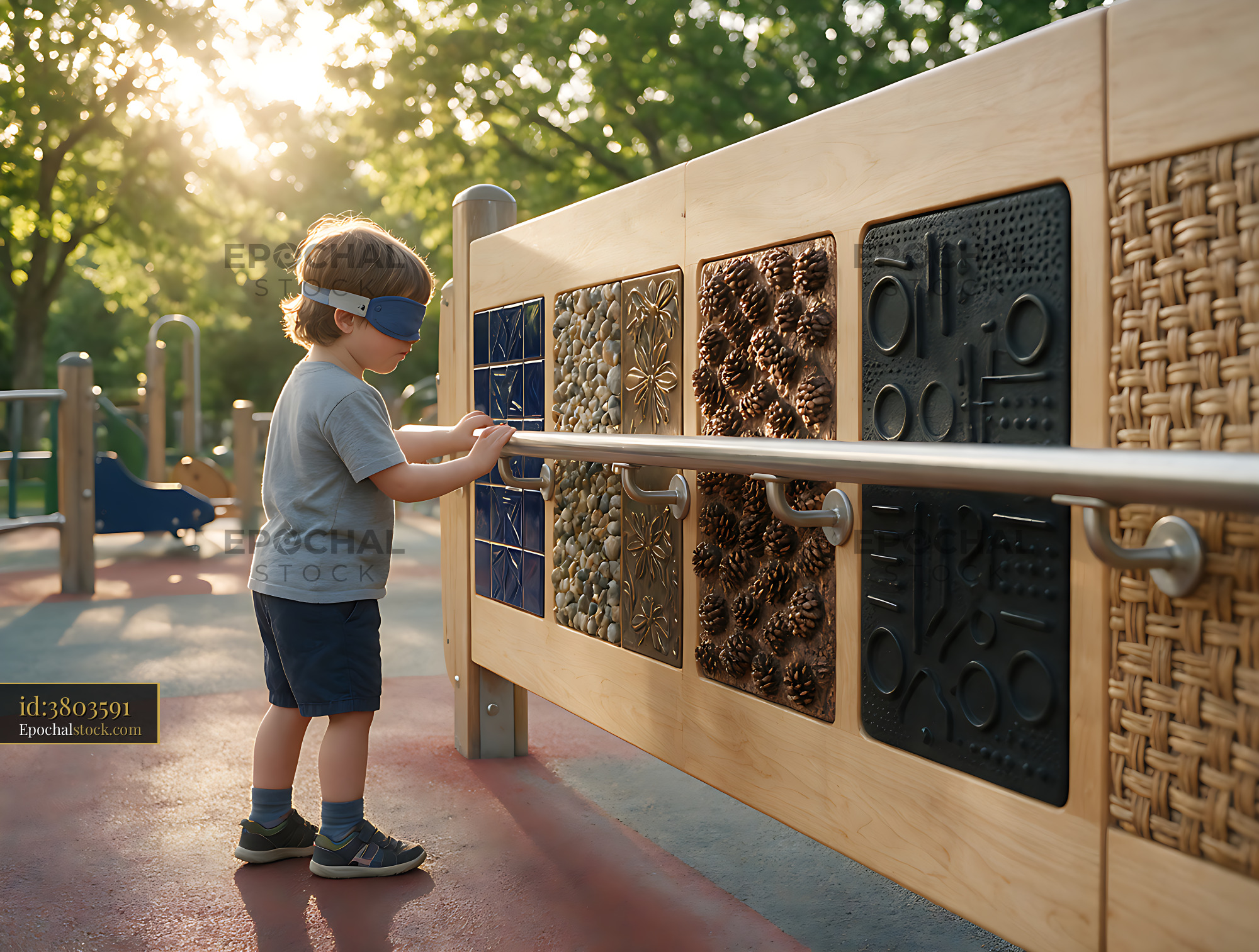 Watermarked full-resolution preview of Child Using Tactile Play Equipment at Inclusive Playground
