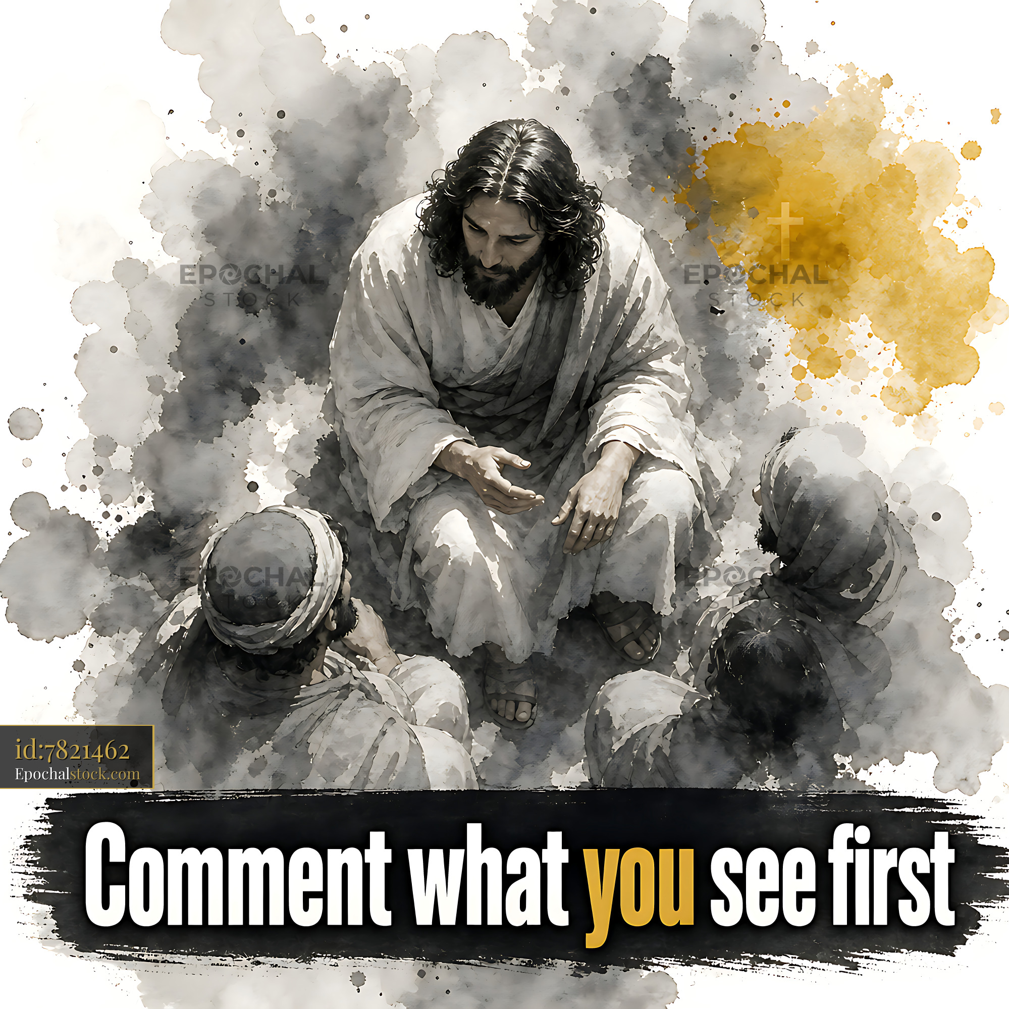 Watermarked full-resolution preview of Seated figure teaching a group of people