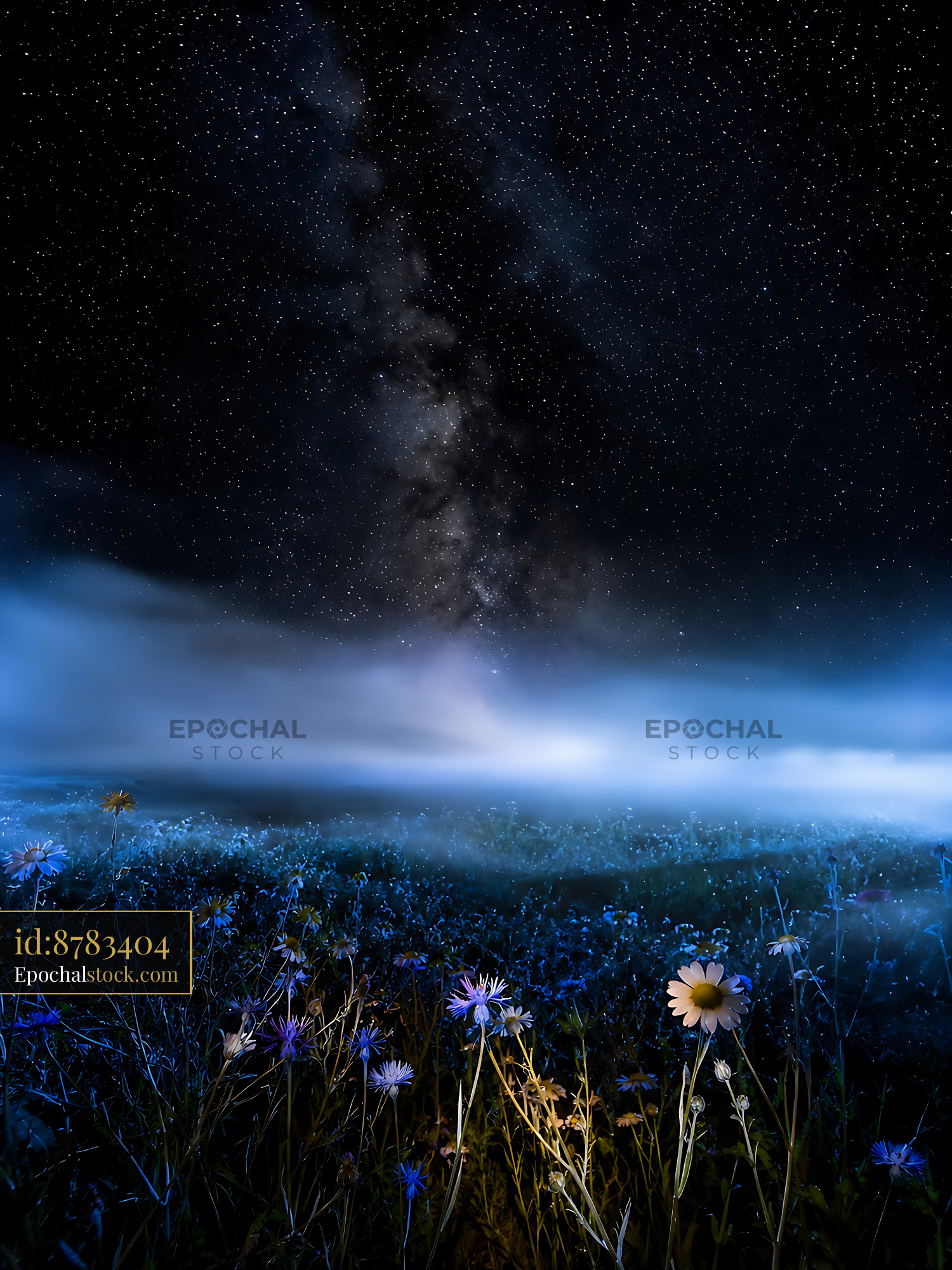Watermarked full-resolution preview of Flower field under a starry night sky in the distance