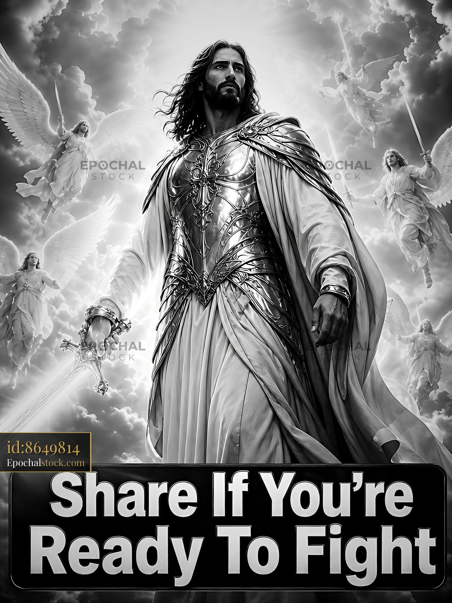 Watermarked full-resolution preview of Angel warrior stands in armor with sword