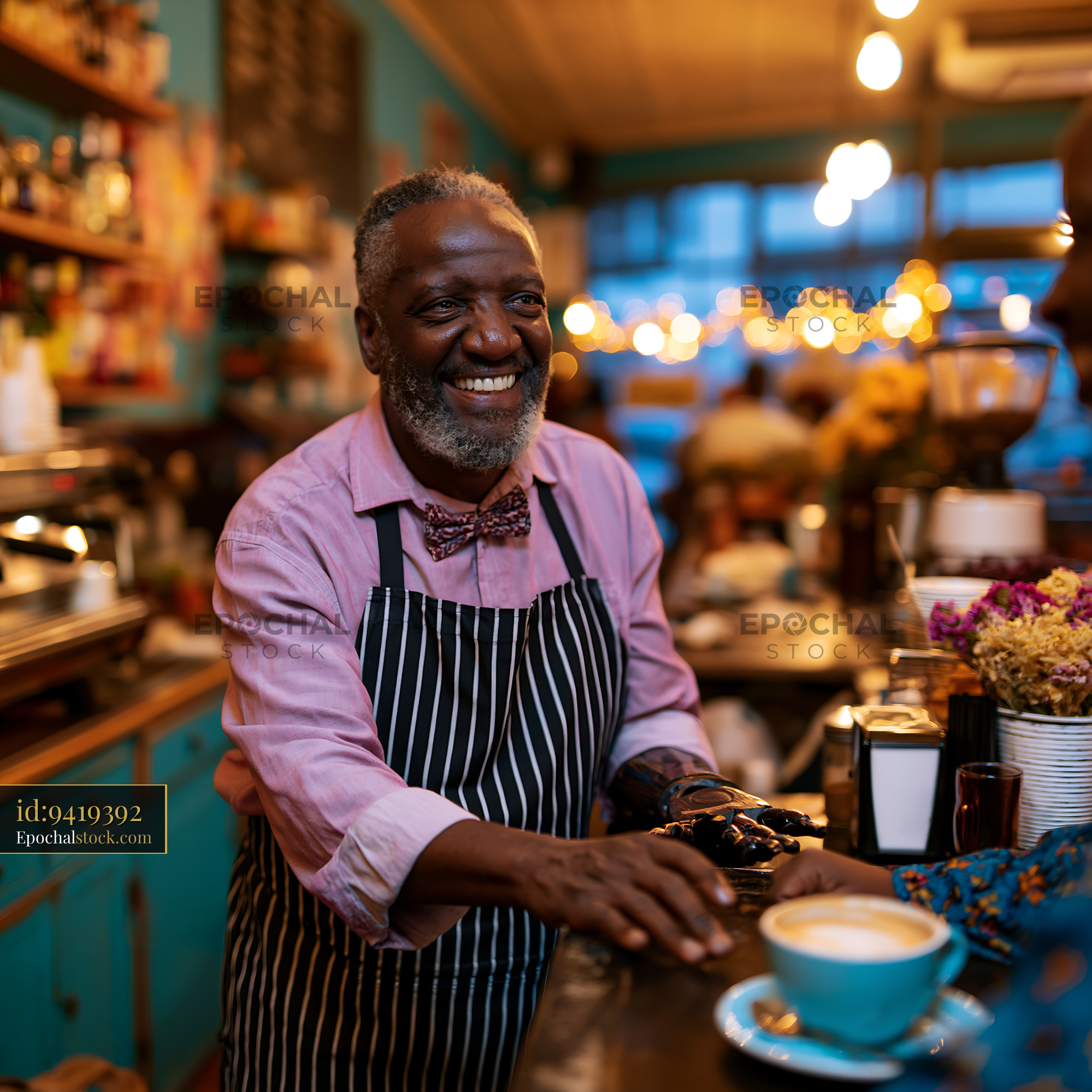 Craftsman With Prosthetic Hand Serving Coffee in a Café