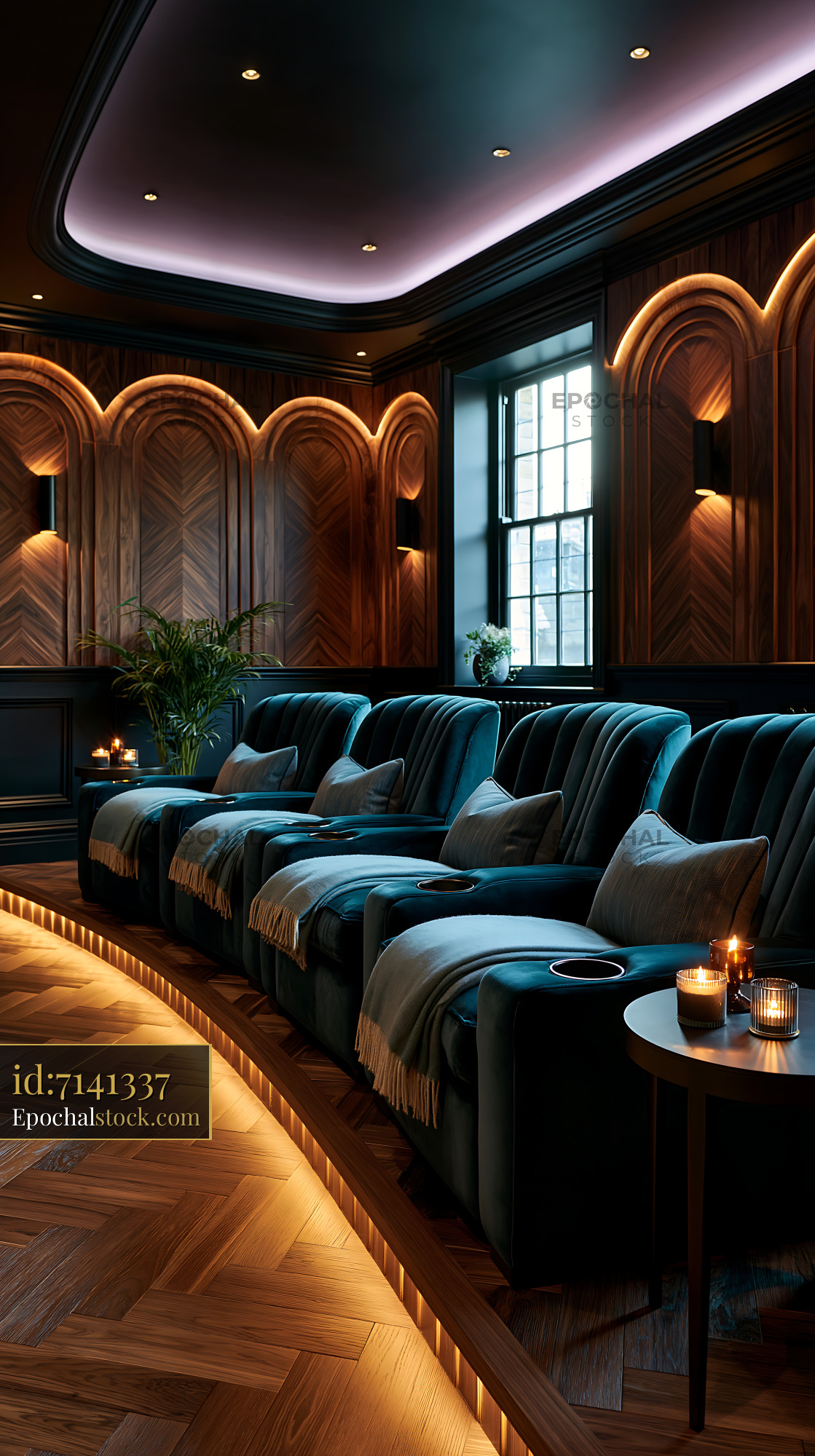 Watermarked full-resolution preview of Cozy home theater seating area with modern design