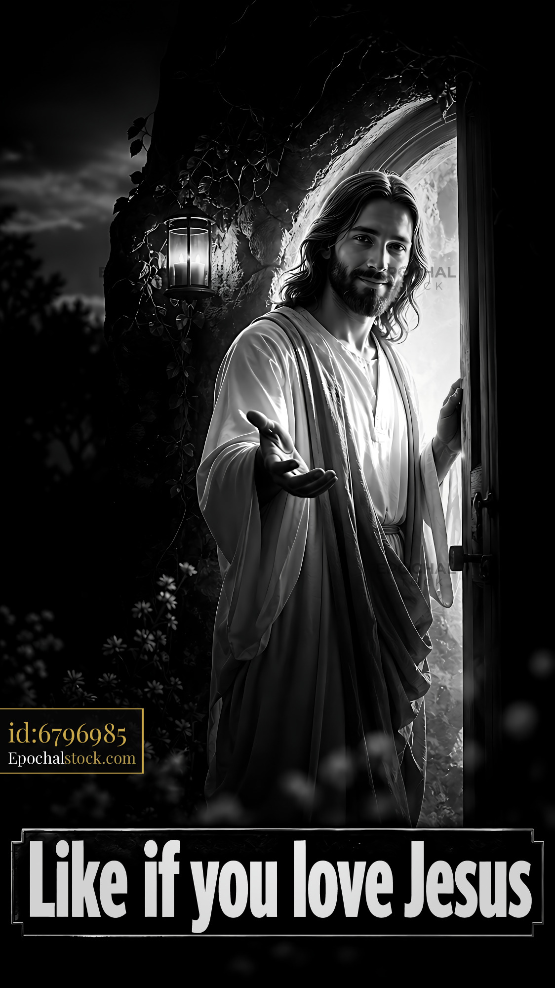 Jesus Stands at a Door Inviting People to Share Love - stock photo