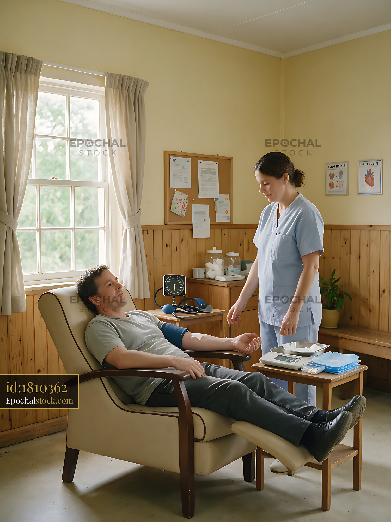 Watermarked full-resolution preview of Blood donor reclining during a donation appointment