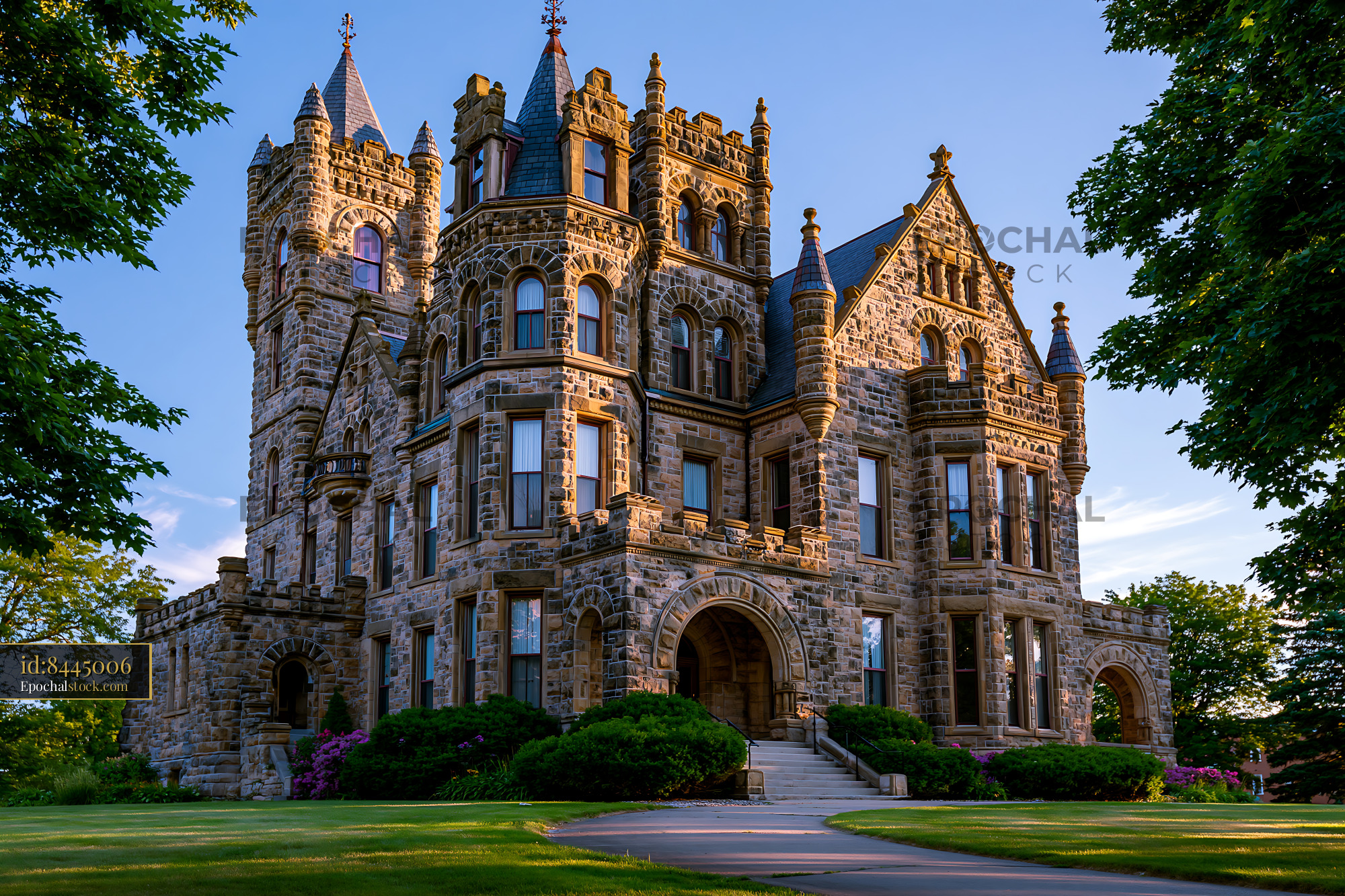 Watermarked full-resolution preview of Historic stone castle structure during clear daytime