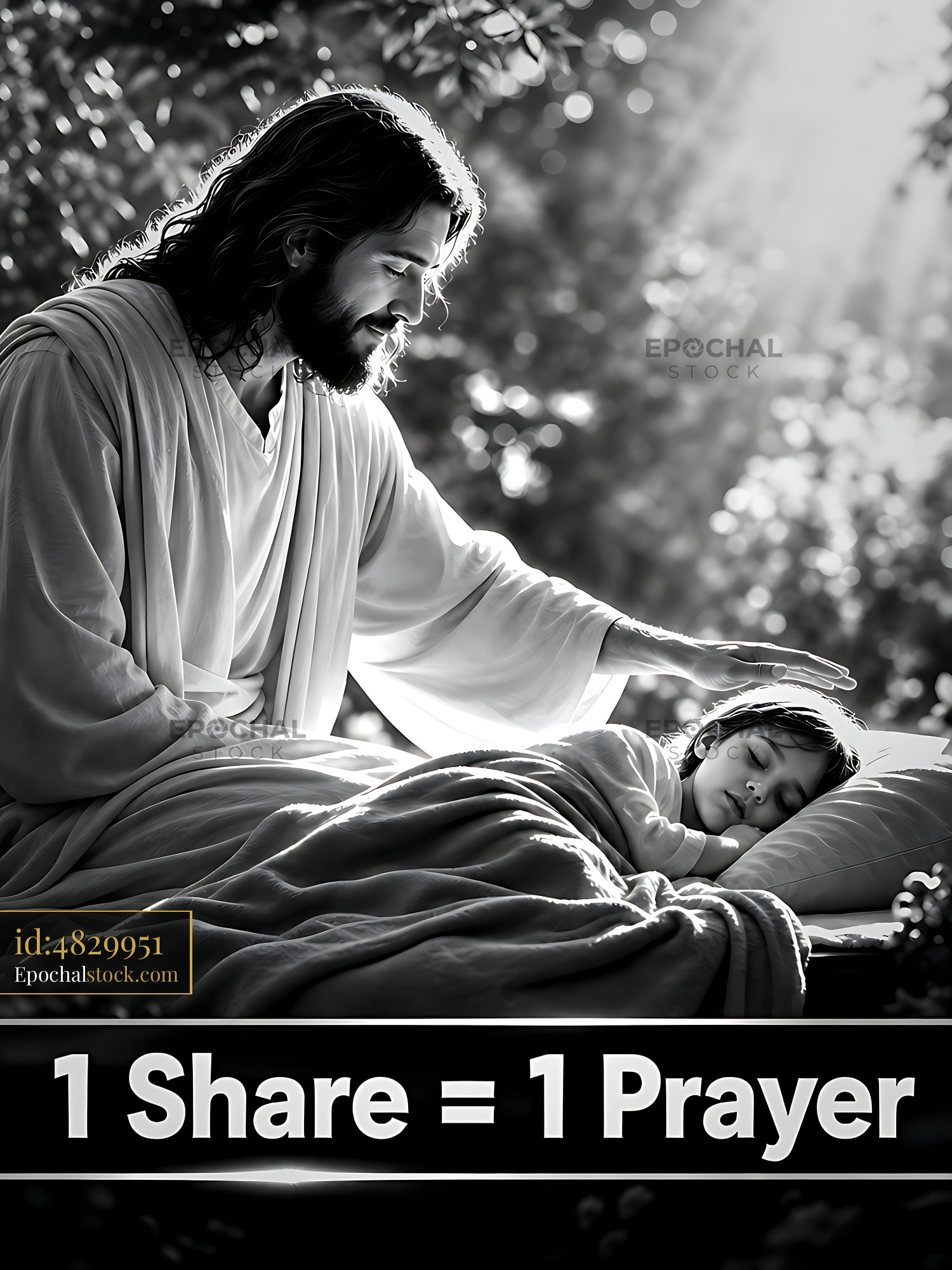 Watermarked full-resolution preview of Jesus blessing child while sleeping in peaceful setting