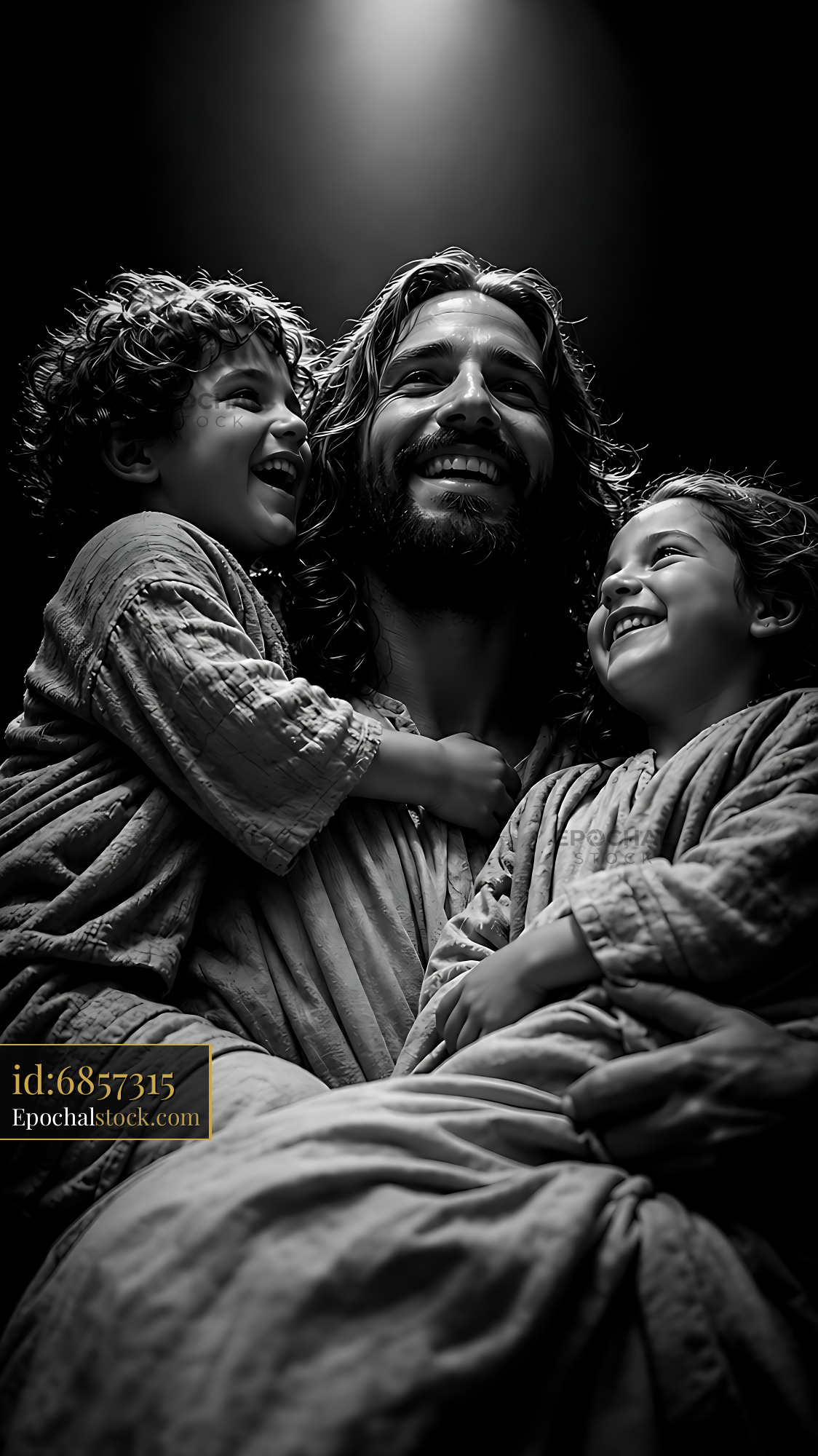 Watermarked full-resolution preview of Man with children smiling in dark background