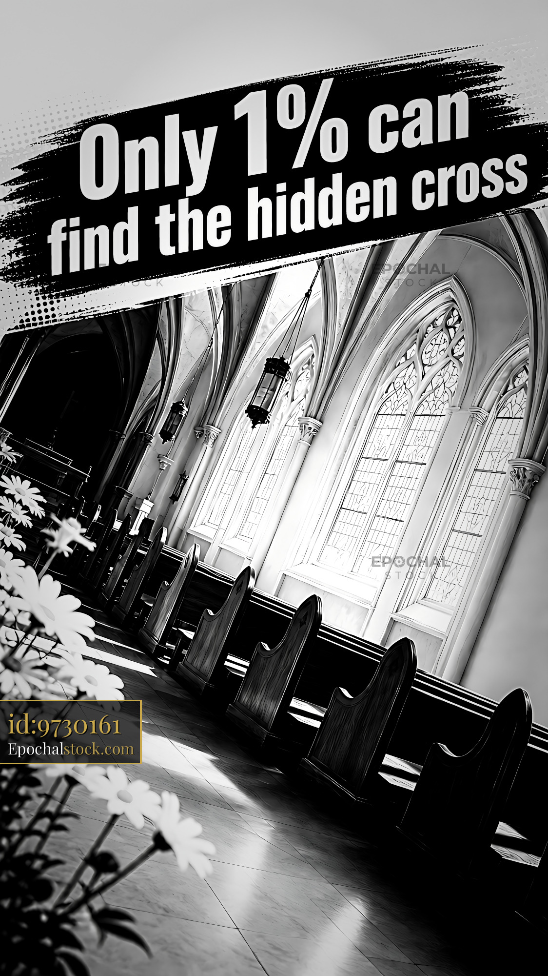 Watermarked full-resolution preview of Hidden cross in an old church interior