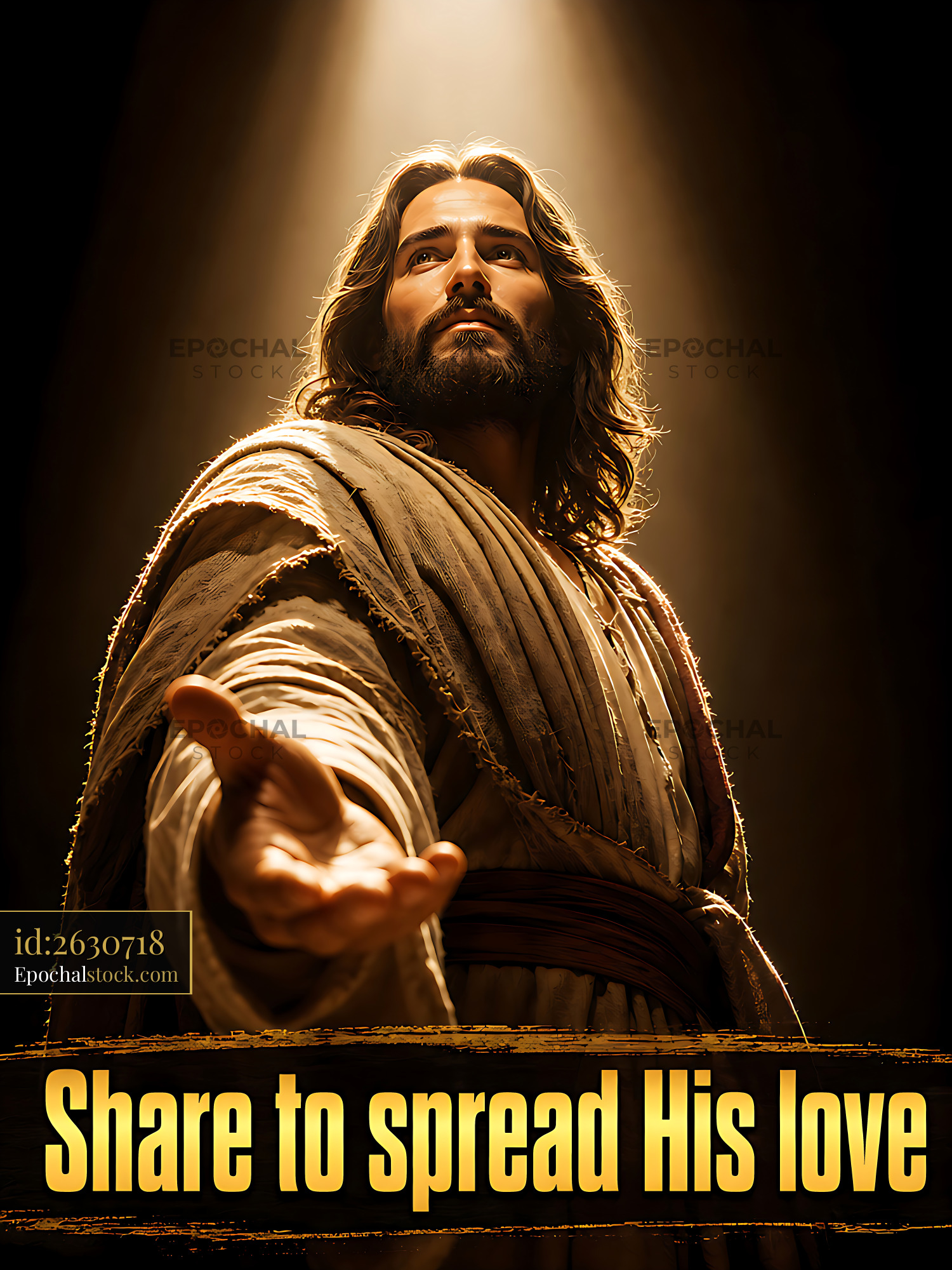Watermarked full-resolution preview of Man reaching out with open hand in spiritual setting