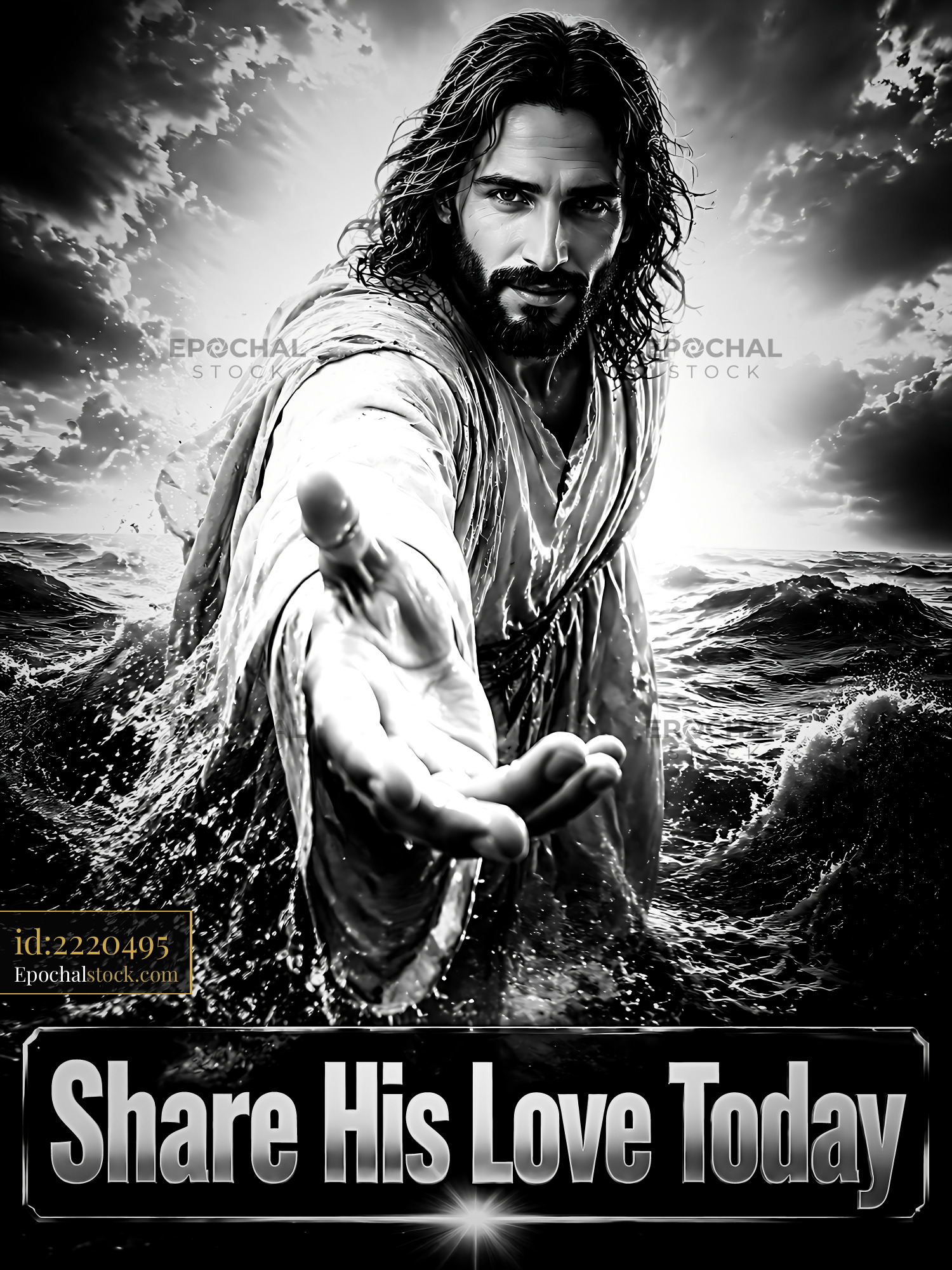 Watermarked full-resolution preview of Share love and hope through reaching hands in black and white