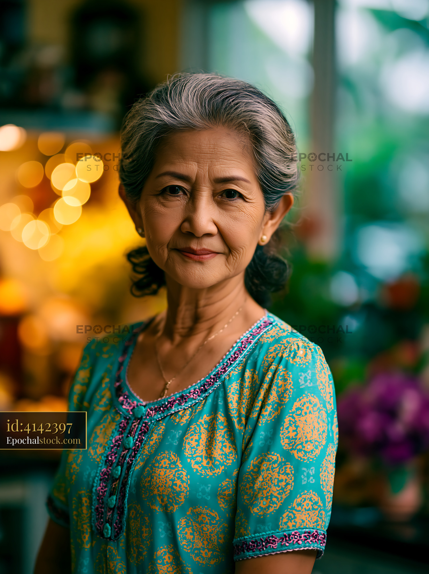 Watermarked full-resolution preview of Senior woman standing in a colorful room