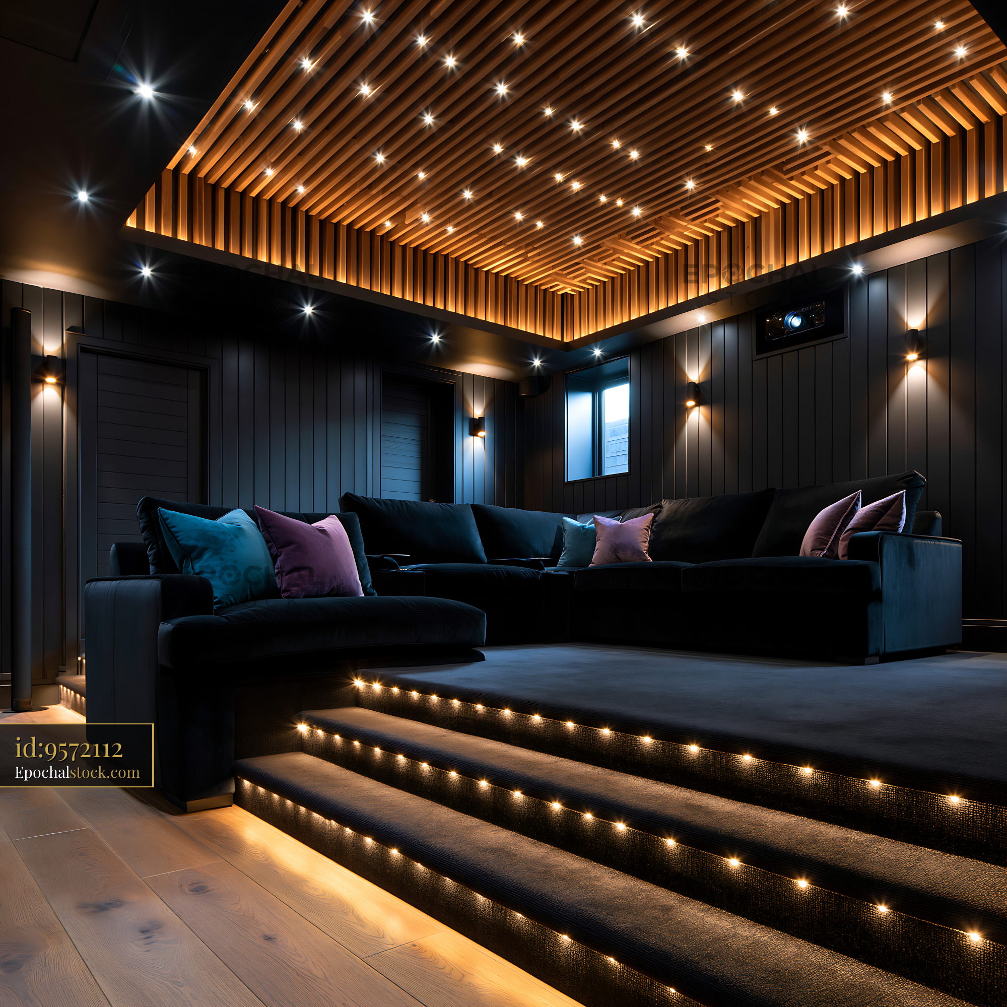Watermarked full-resolution preview of Modern home theater with comfortable seating and soft lighting