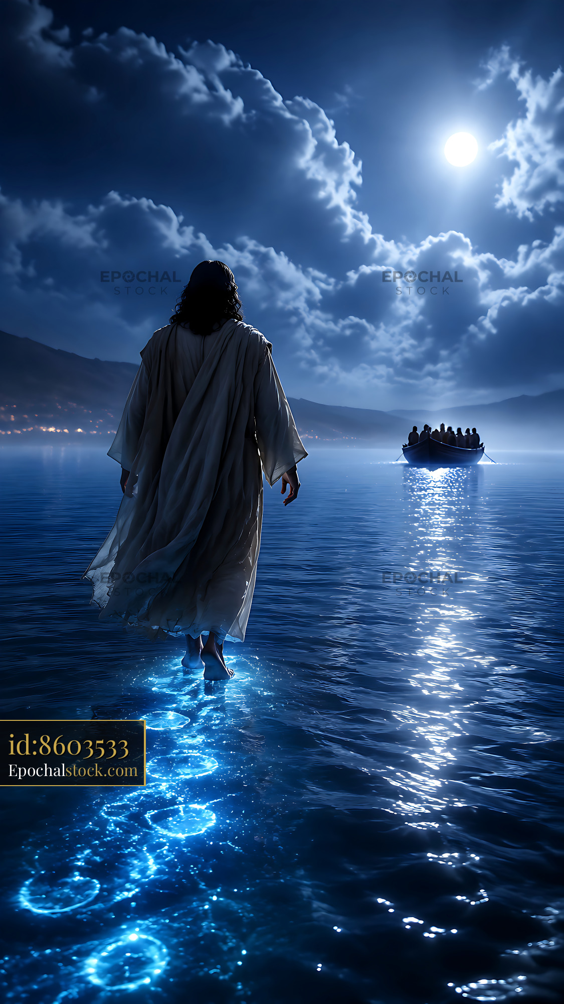 Watermarked full-resolution preview of Walking on water under a full moon