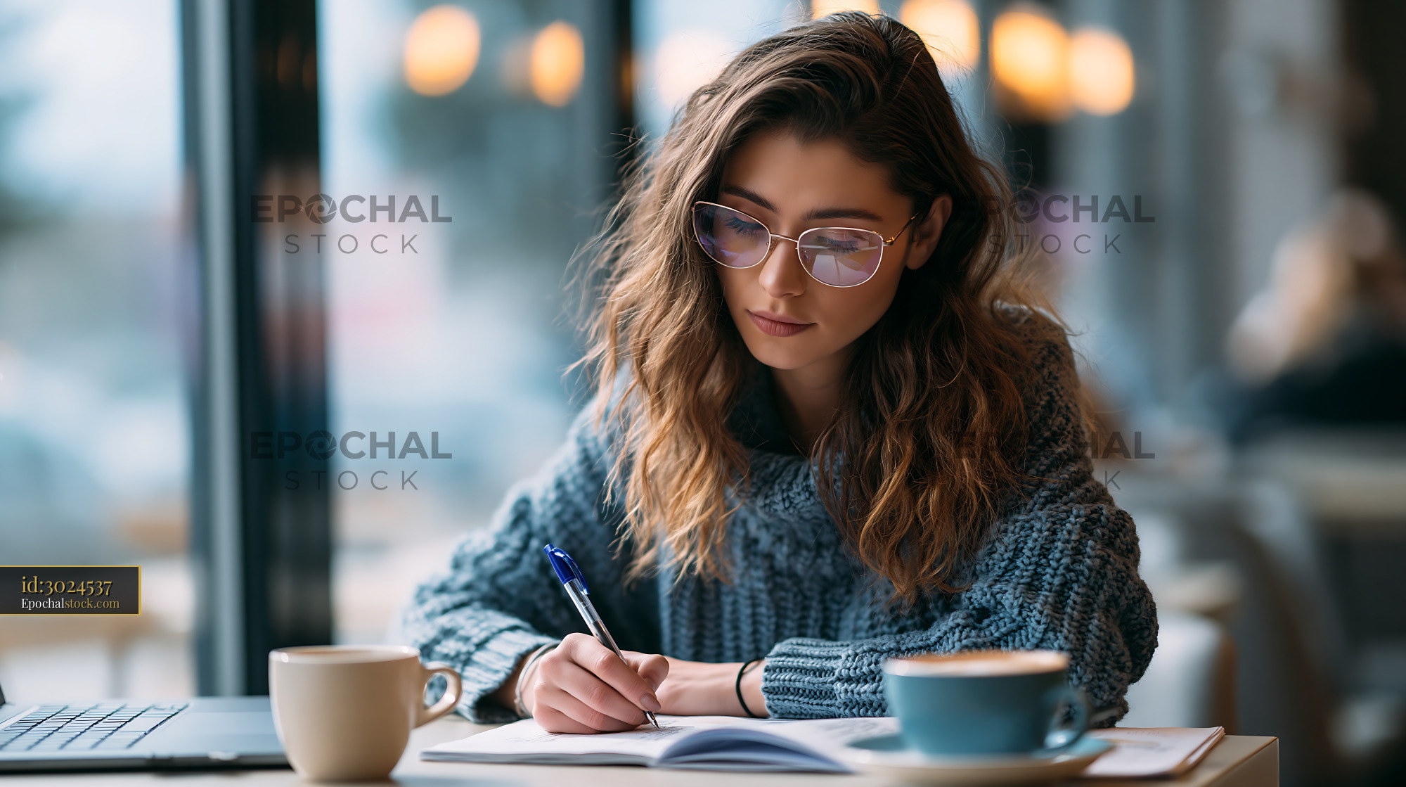 Student Tracking Expenses in a Coffee Shop Setting - stock photo