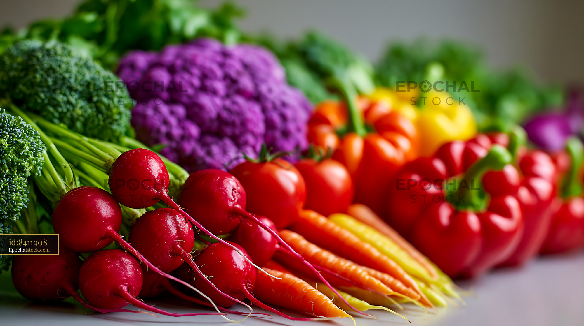 Watermarked full-resolution preview of Fresh vegetables arranged on a table in a market setting