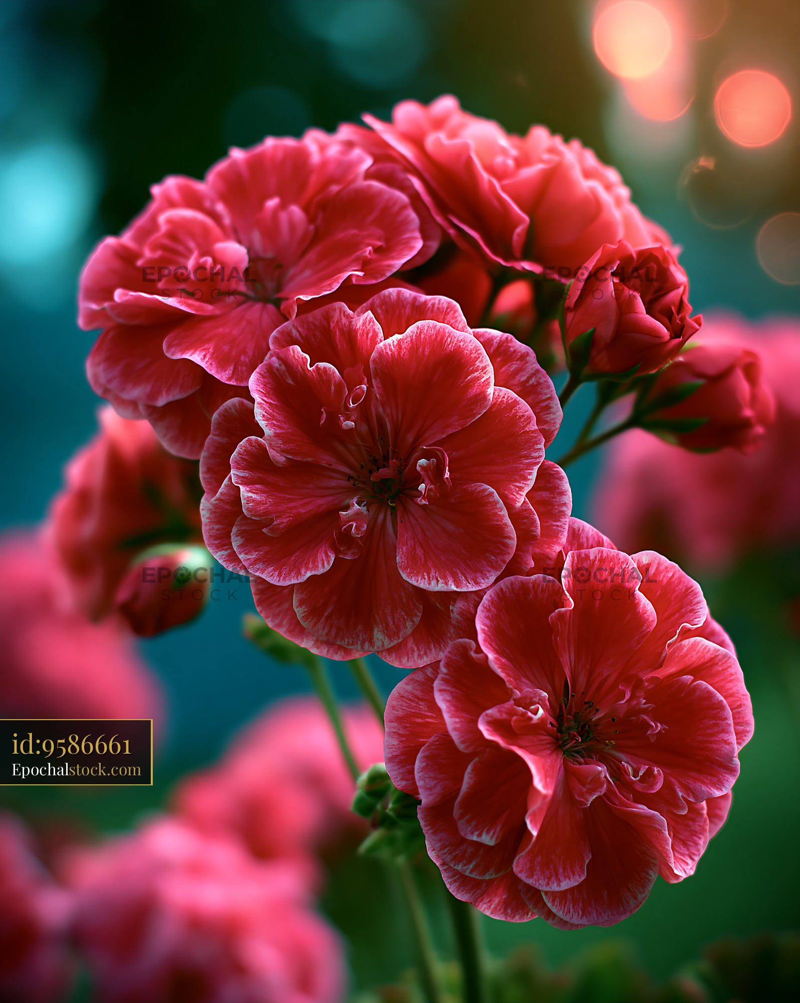 Watermarked full-resolution preview of Bright pink flowers bloom in a garden setting
