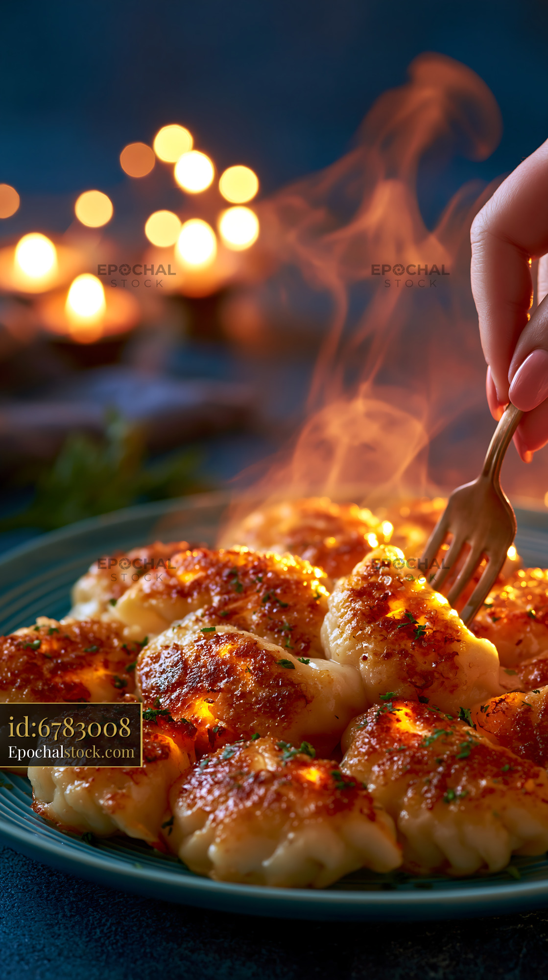 Gyoza With Crispy Wings Served on a Plate - stock photo
