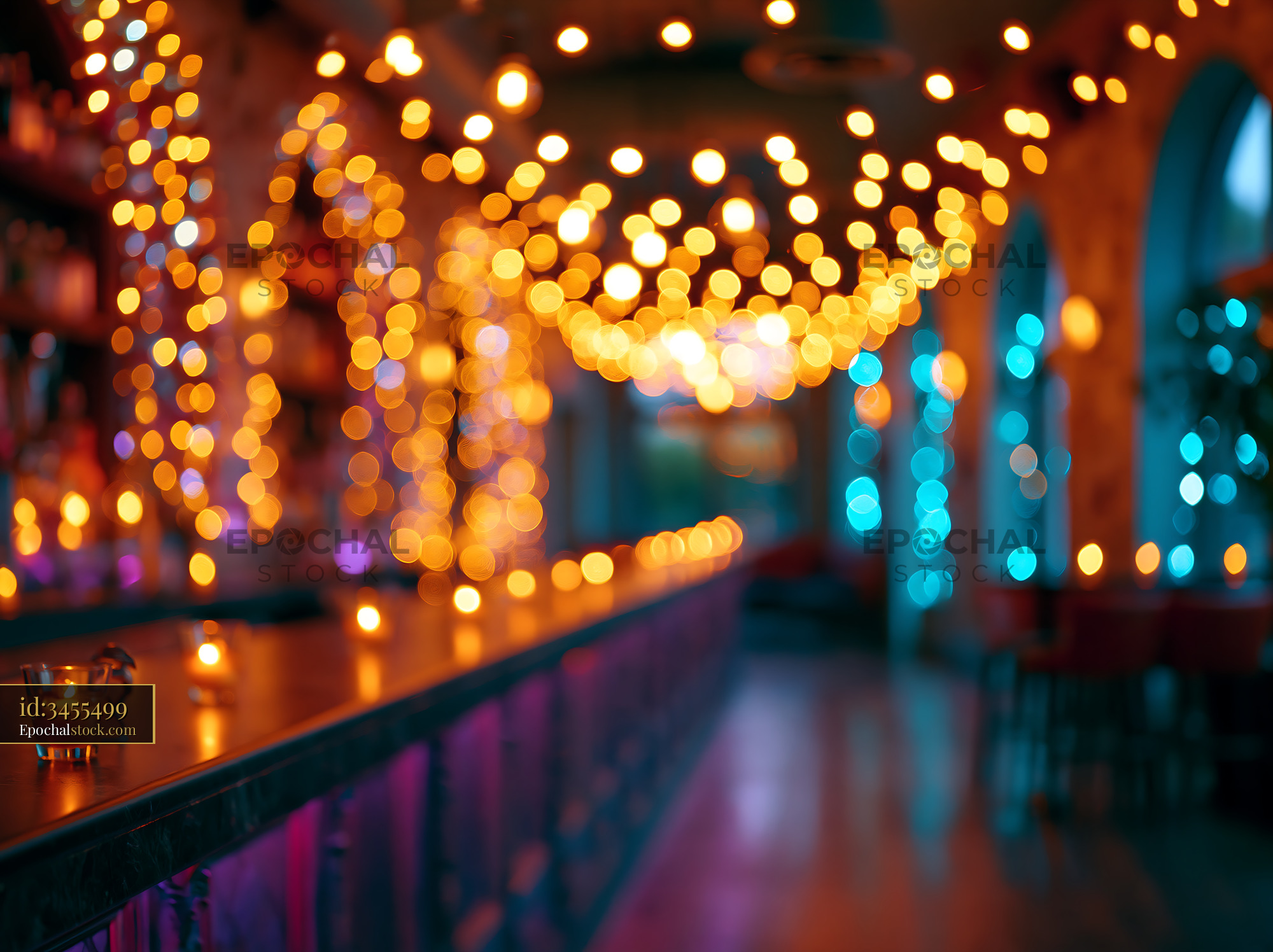 Watermarked full-resolution preview of Warm glow of lights in a cozy bar setting