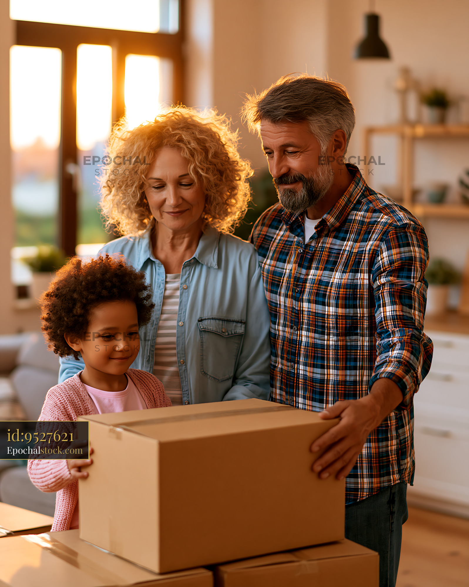 Watermarked full-resolution preview of Family helps each other with packing boxes at home