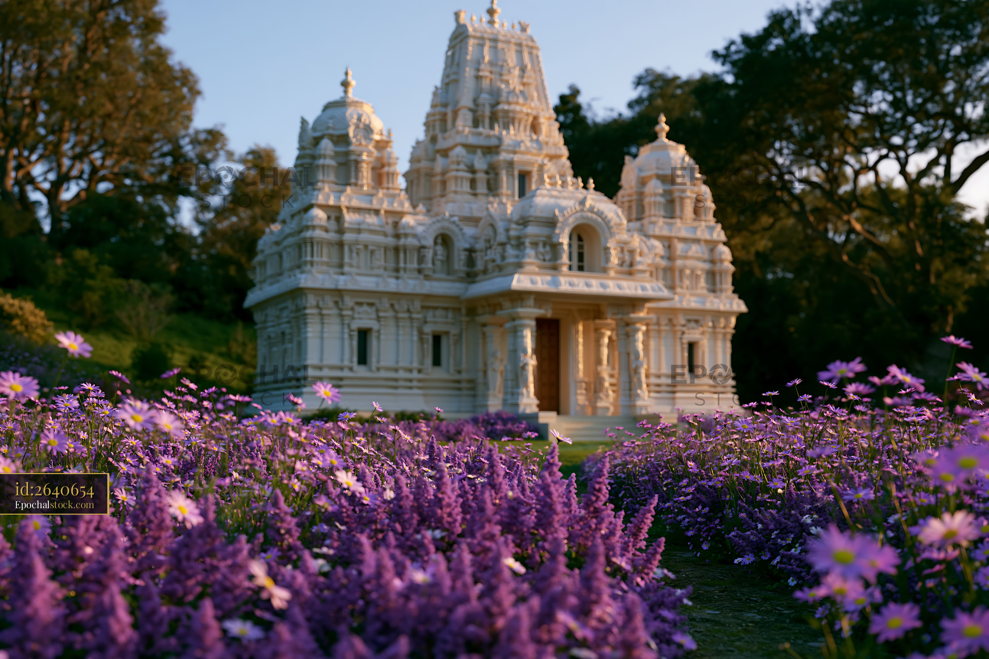 Watermarked full-resolution preview of White ornamental temple in a flower garden